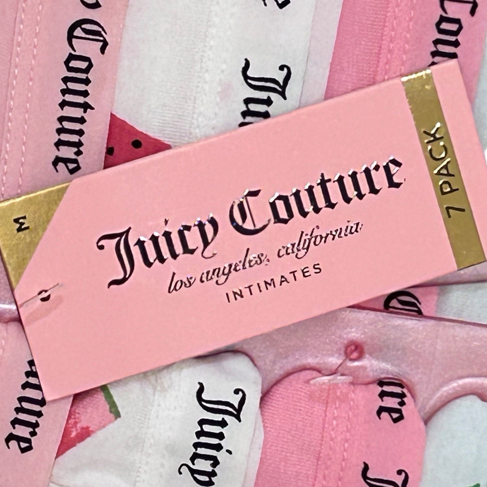 NWT Juicy Couture 7-Pack Thong Panties MED Watermelon Cherries Cotton Spandex