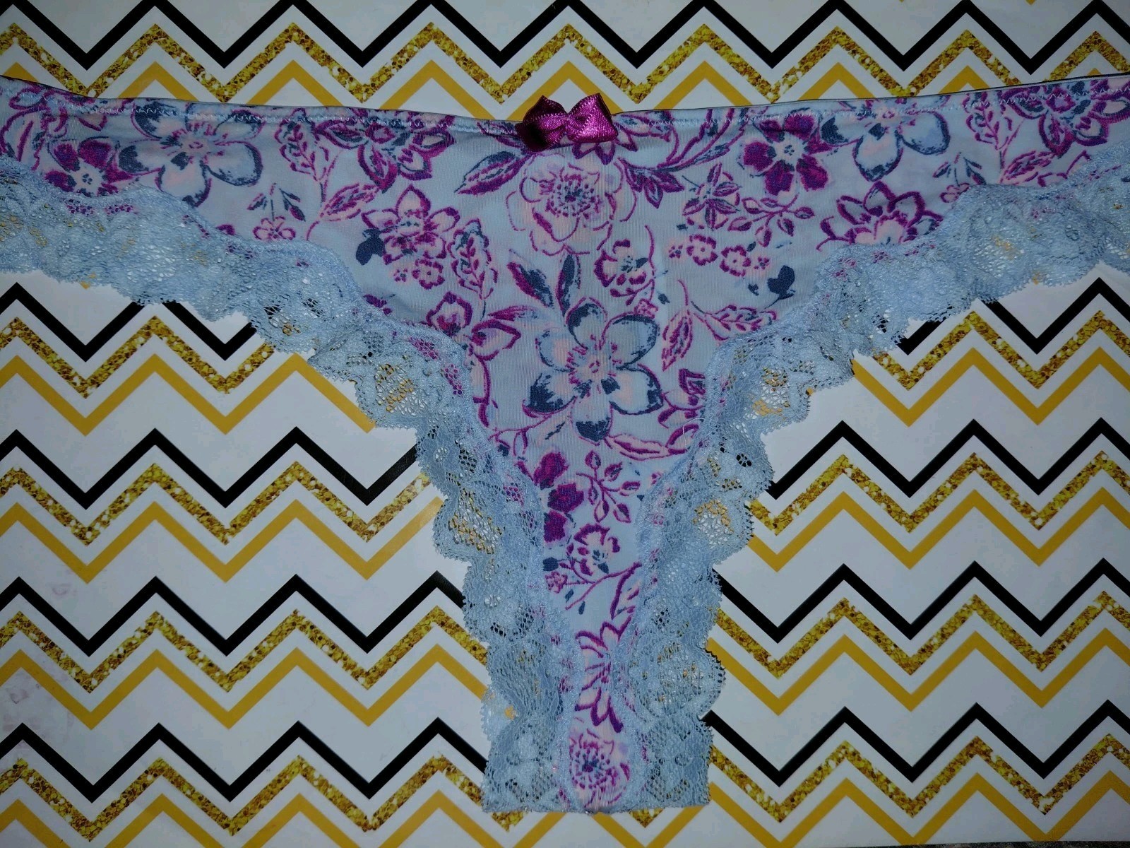 Adore Me/VS Lace Trim Thong Panty NEW Large Floral