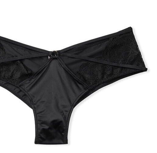L Dk NOIR Black Strappy Ring Satin Lace Very Sexy Cheeky Victorias Secret Panty