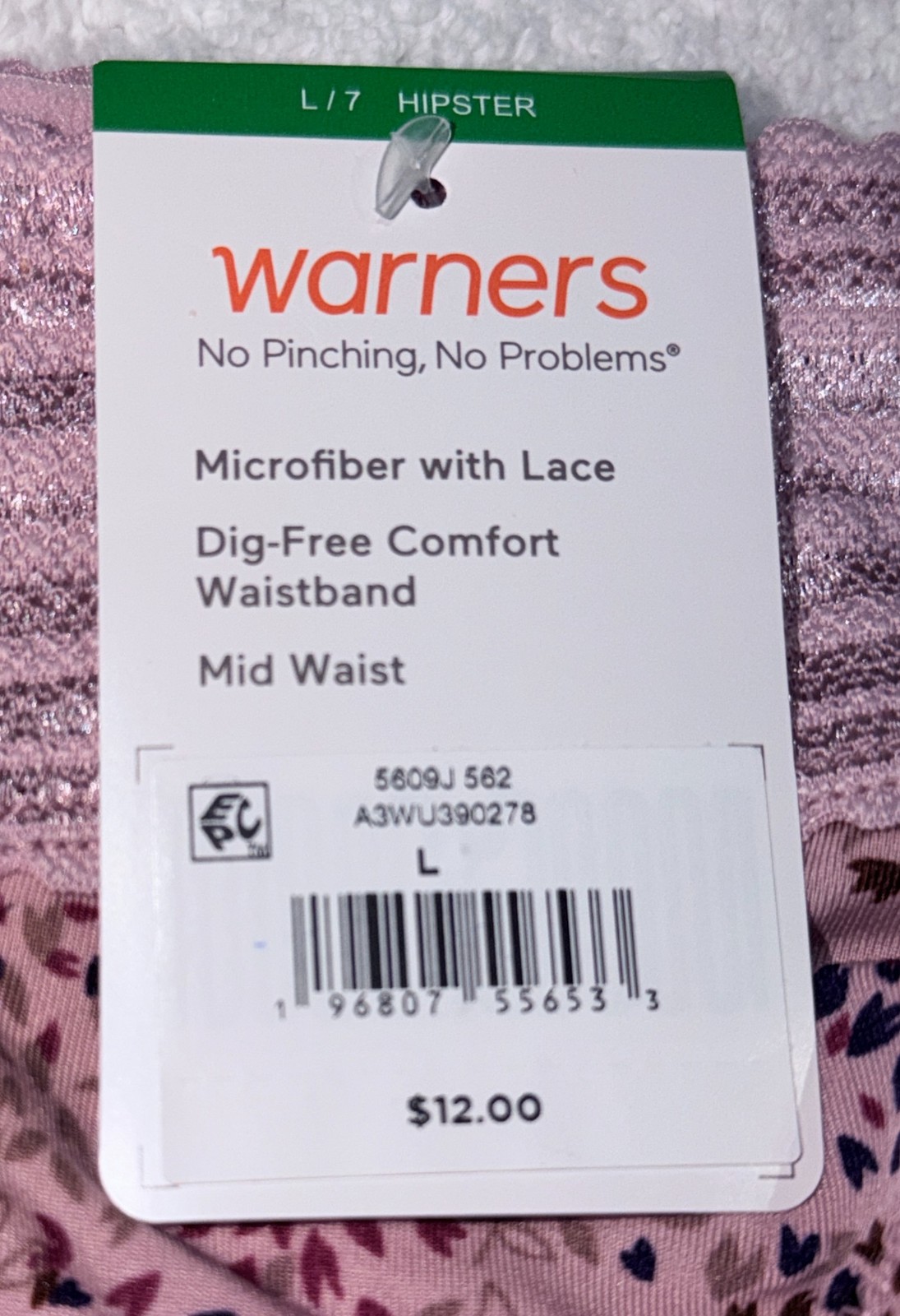 WARNERS No Pinching No Problems Lace Floral Leaves Hipster Panty Womens Sz M 6