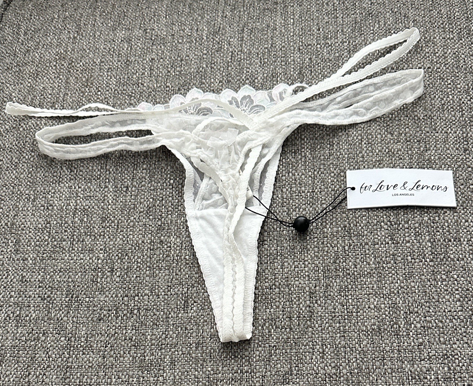 For Love And Lemons Strappy White Multi Floral Thong Panty Size Large NWT