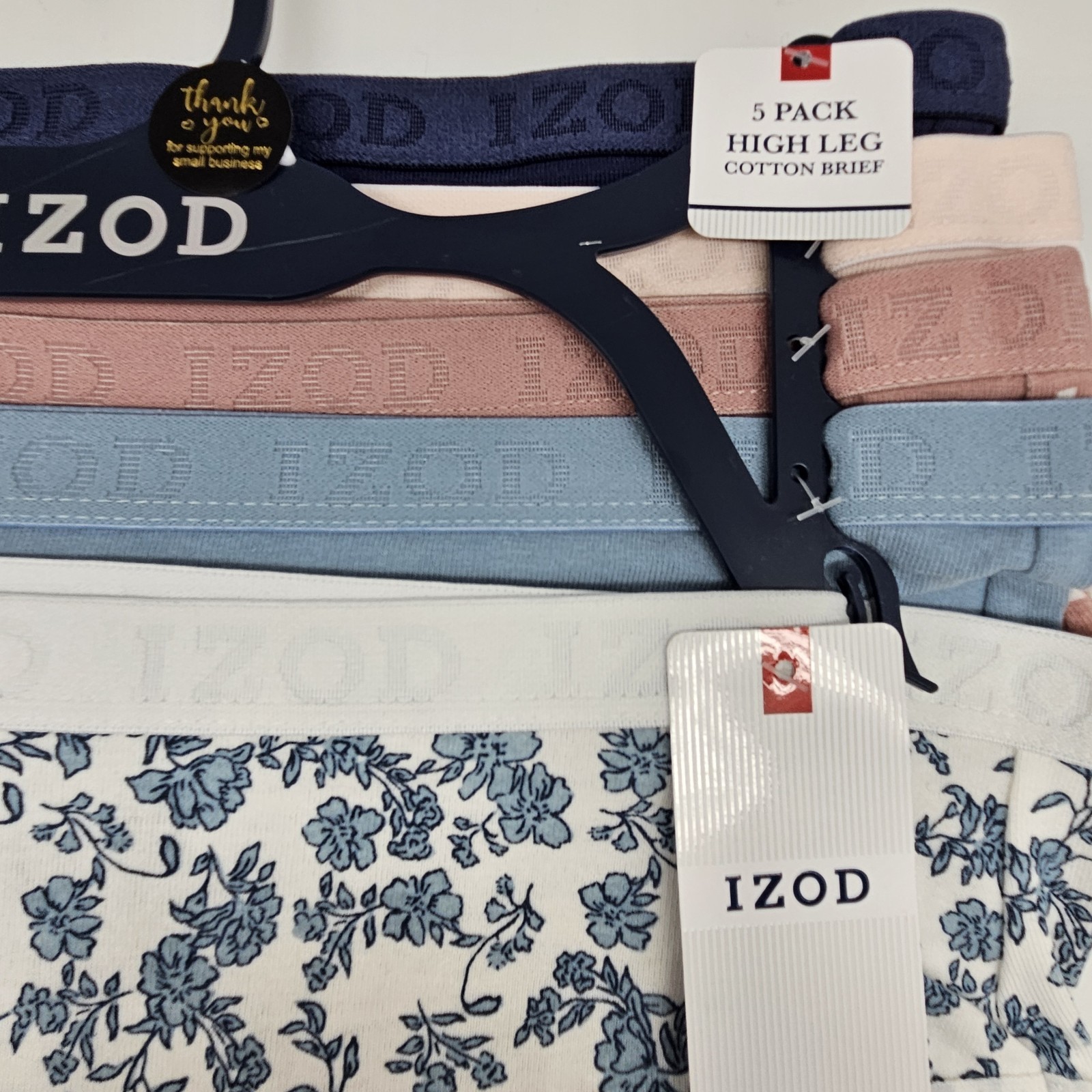 IZOD 5 Pack Womens M XL High Leg Cotton Brief Logo Panties Navy Pink Beige Blue