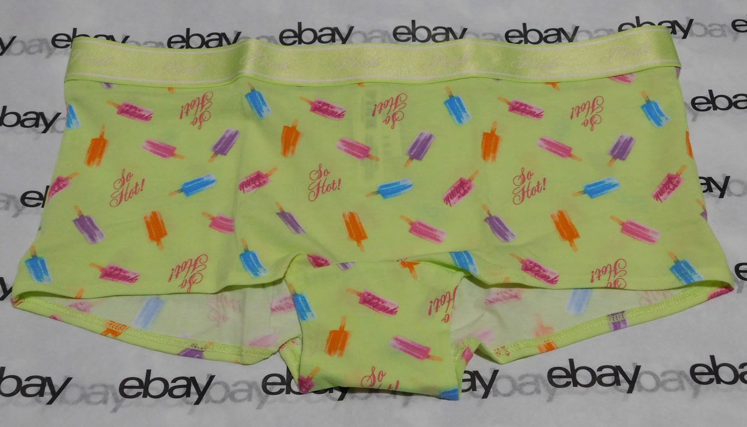 NEW Victoria’s Secret Pink Logo Boyshort Shortie Panty Large Ice Pop Print L VS
