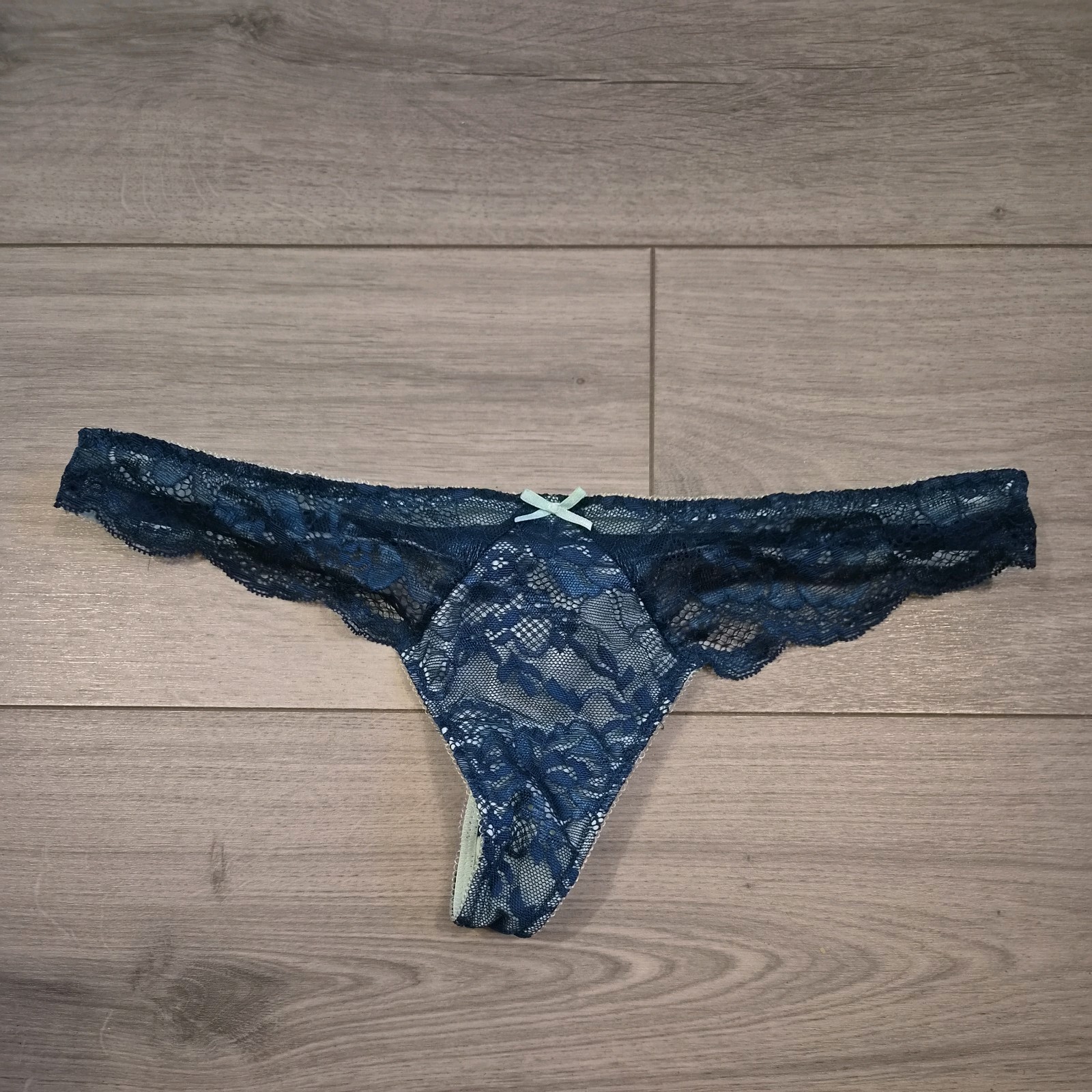 BNWOT Ann Summers Deep Teal Blue & Light Green Lace Thong Size 8-10