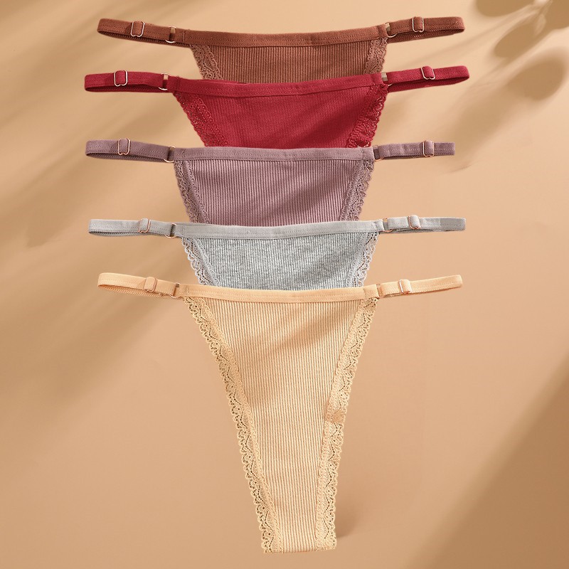 Cotton Thong Panties For Women 5 Pack Adjustable Waist G String Underwear Set