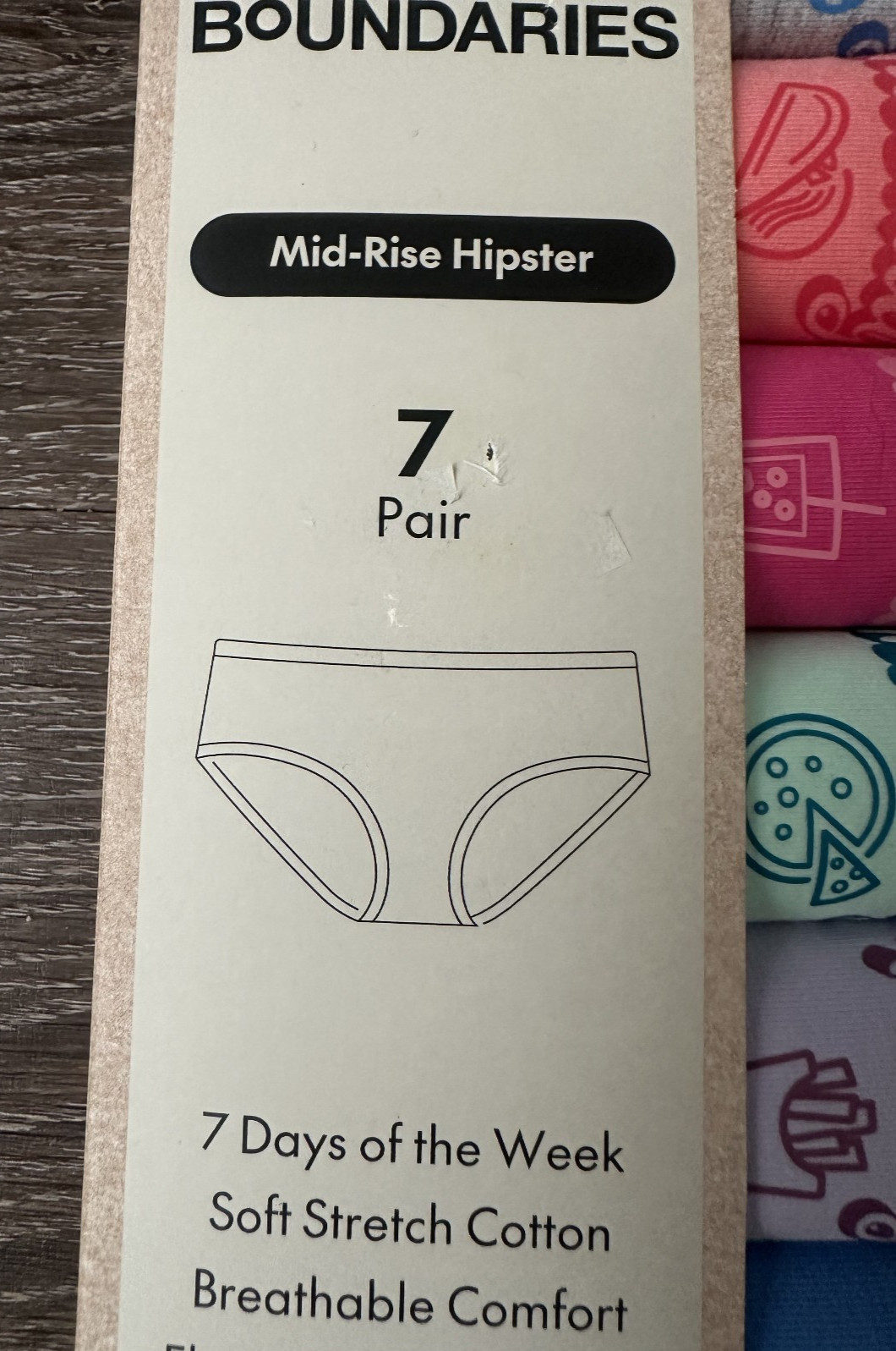 7 Pair No Boundaries Mid-Rise Hipster Panties Underwear Days of the Week XS 0-2