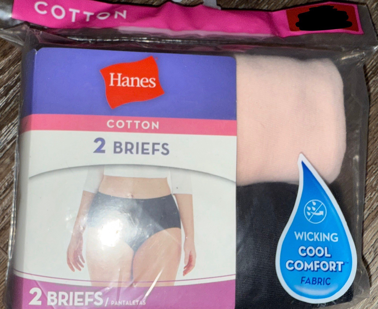 Hanes ~ 2-Pair Women’s Brief Underwear Panties 100% Cotton Pink Black ~ XL/8