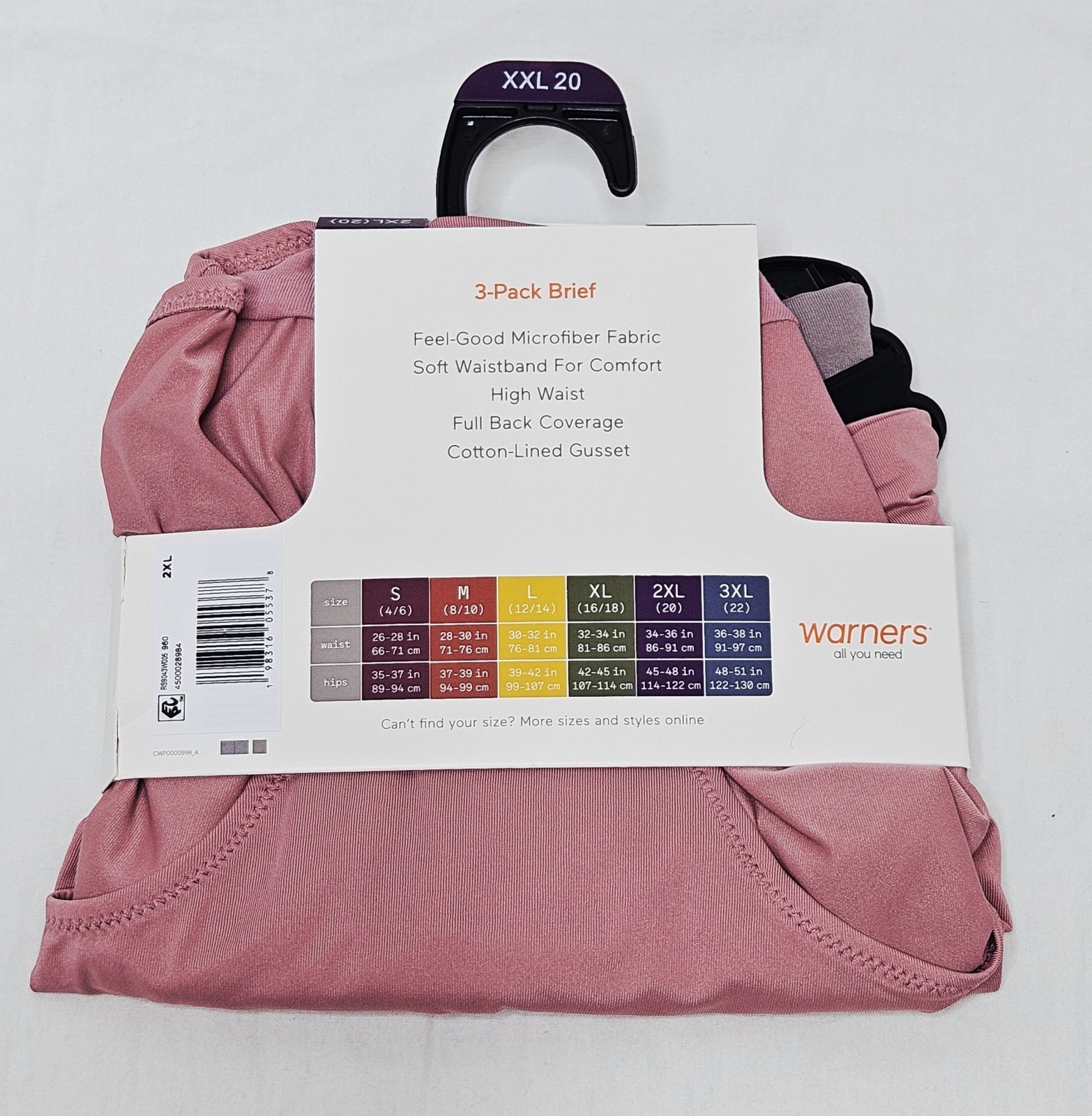 Warners Blissful Benefits Microfiber Brief 3 Pack Choose XL 2XL or 3XL
