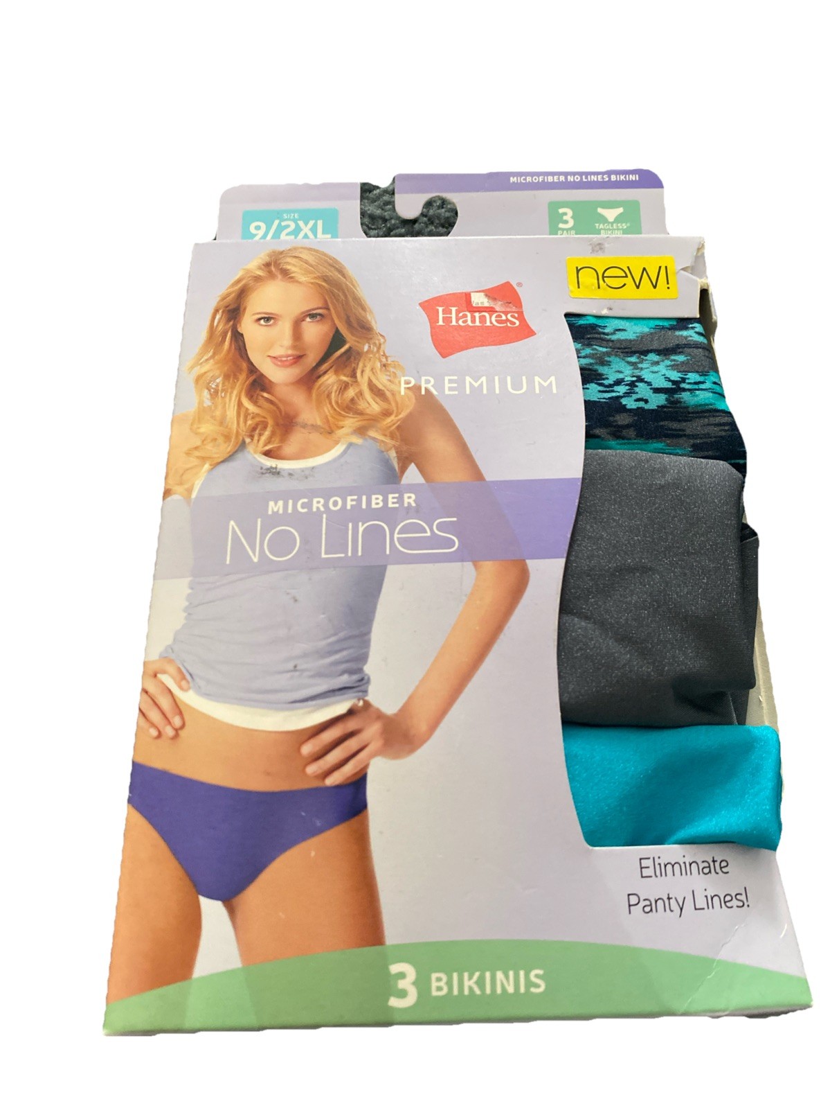 Hanes Premium 3 Bikini Microfiber No Lines, Size 2XL/ 9, New