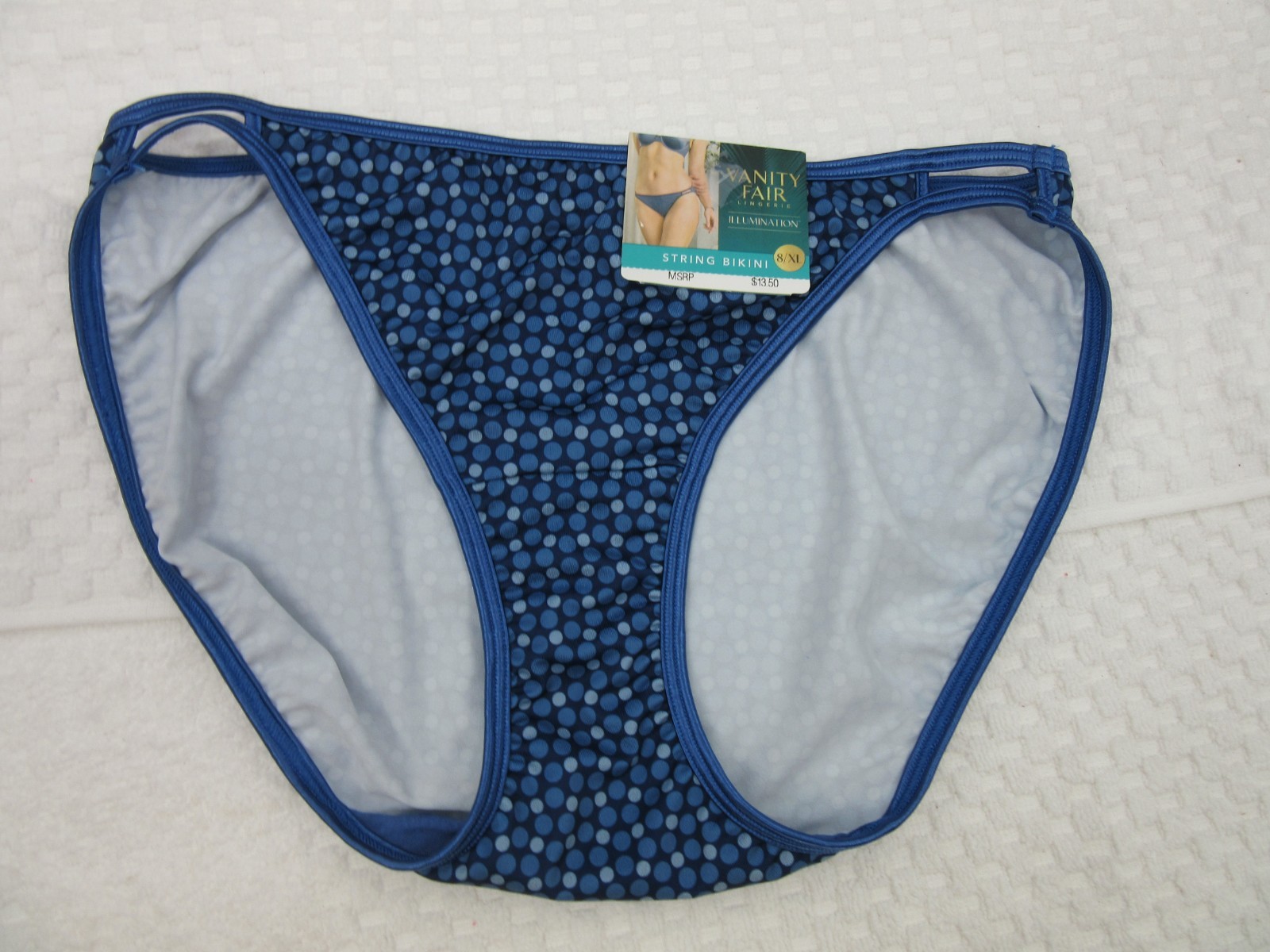 NWT set/3 VANITY FAIR ILLUMINATION STRING BIKINI 18108 COSMO GDN MODE DENIM DOTS