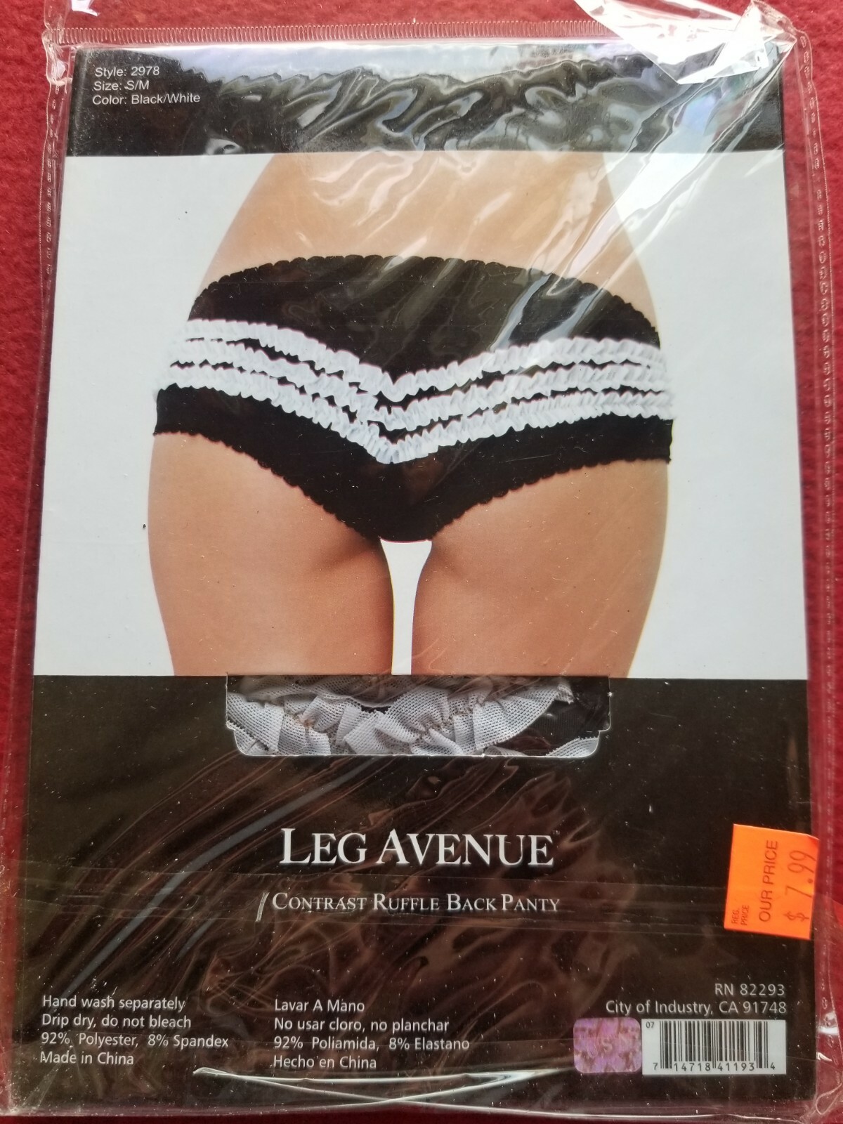 Leg Avenue Contrast Ruffle Back Panty Size S/M