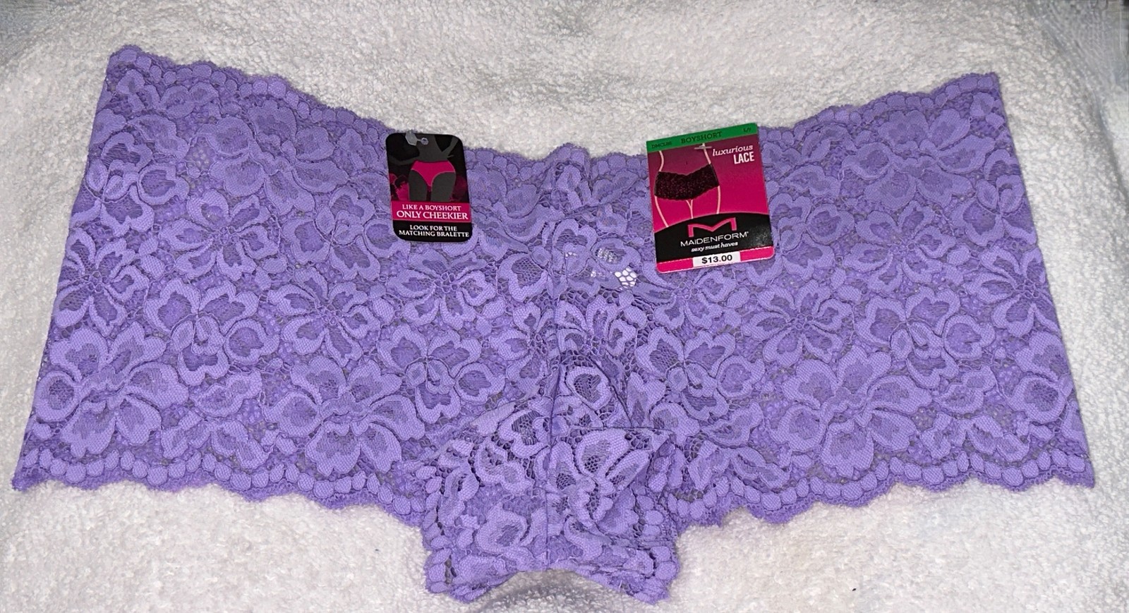 MAIDENFORM Sexy Must Haves Sweetened Lilac Lace Cheeky Boyshort Panty Womens S L