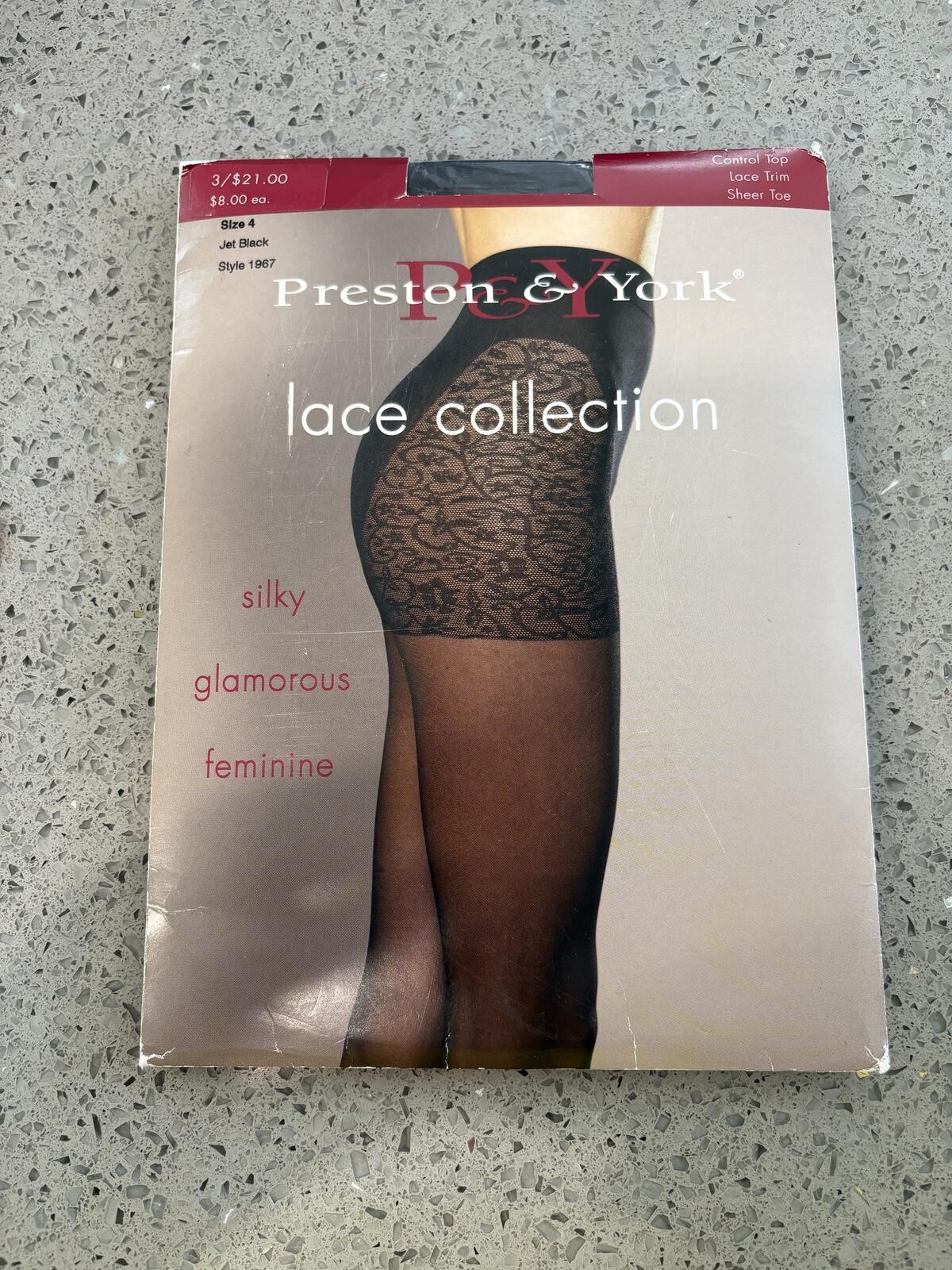 Preston & York Lace Control Top Sheer Toe Pantyhose Size 4 Jet Black (#10)