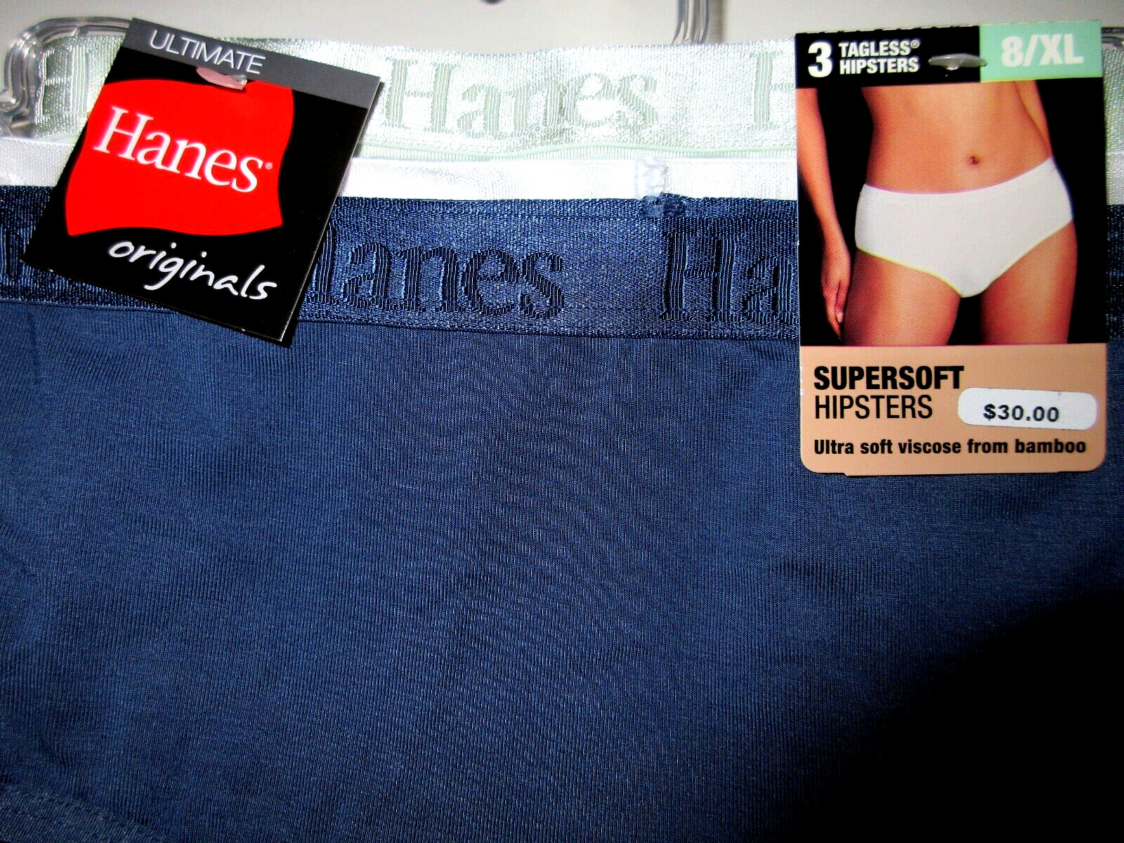Hanes Ultimate Originals 3-Pair HIPSTER Panties cool viscose Stretch Soft ~ 8/XL