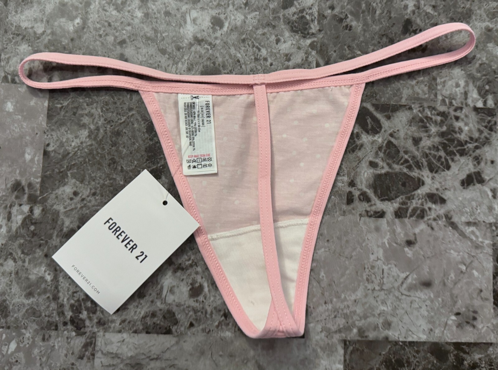 NWT FOREVER 21 PINK WHITE POLKA DOT MODAL COTTON SPANDEX BLEND V STRING PANTIES