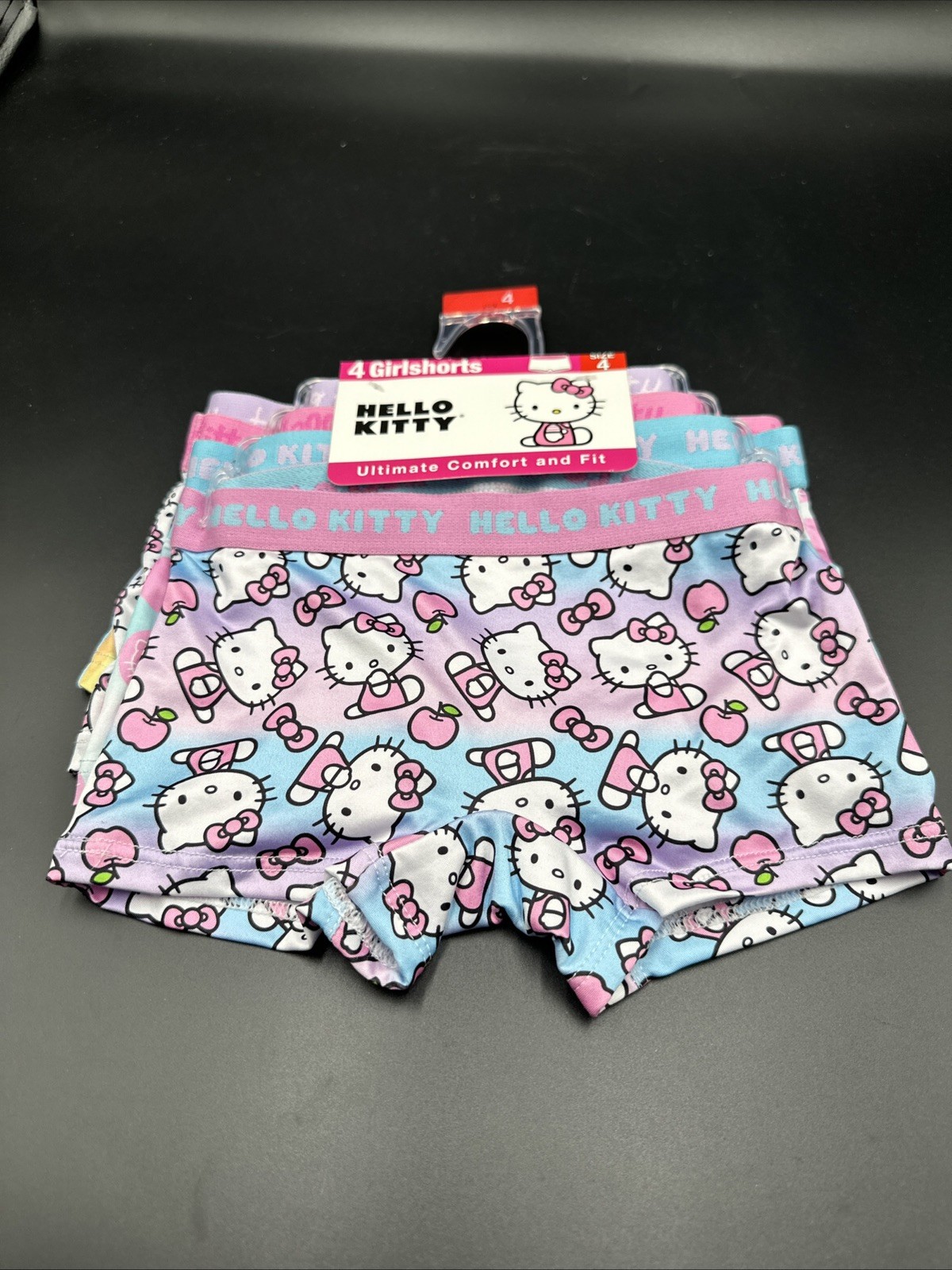 Vintage HELLO KITTY 4 PACK !!! PINK & PURPLE BOYSHORT PANTIES Size 4 Cartoon