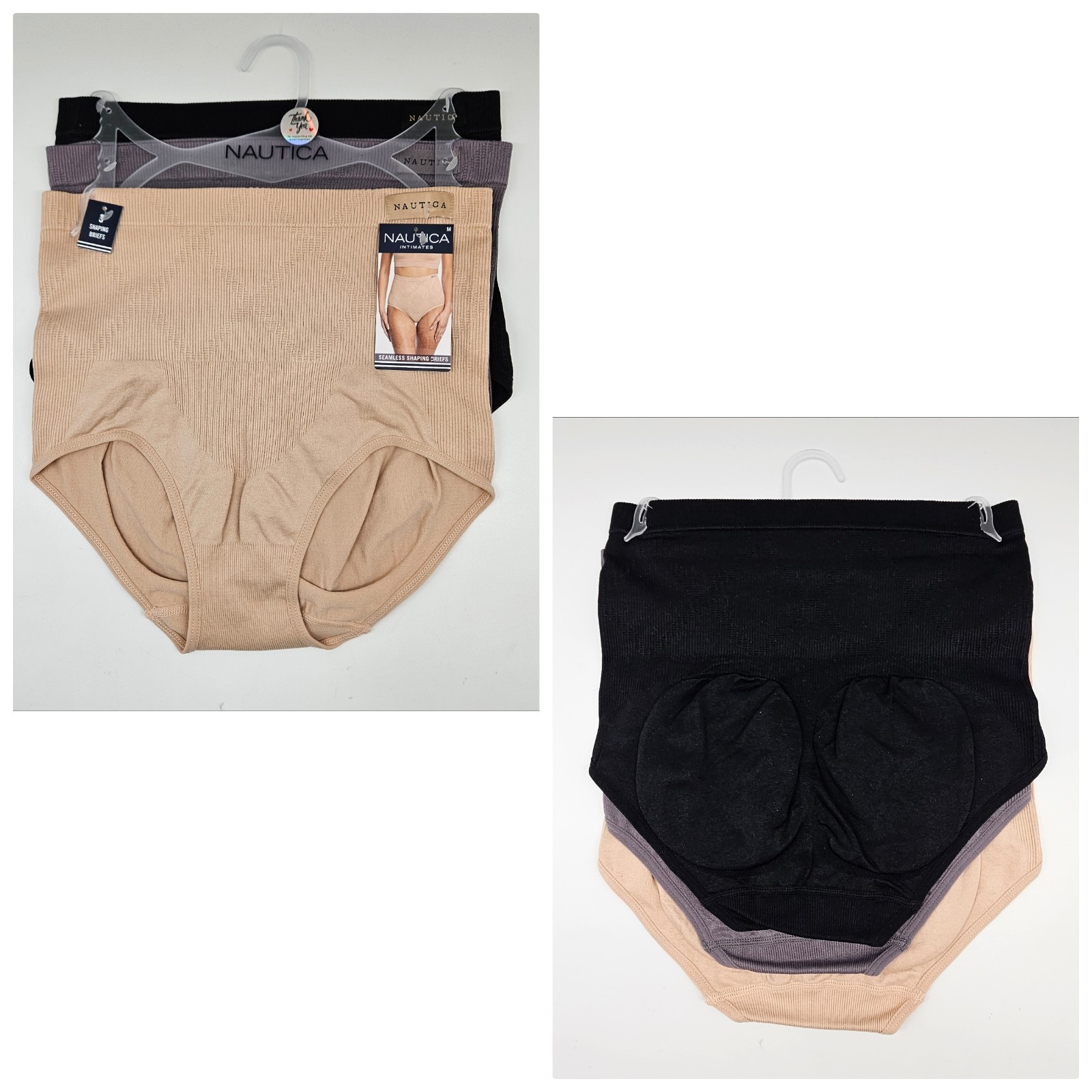 NAUTICA 3Pk Women S M L XL Logo Seamless Shaping Briefs Panties Black Gray Beige