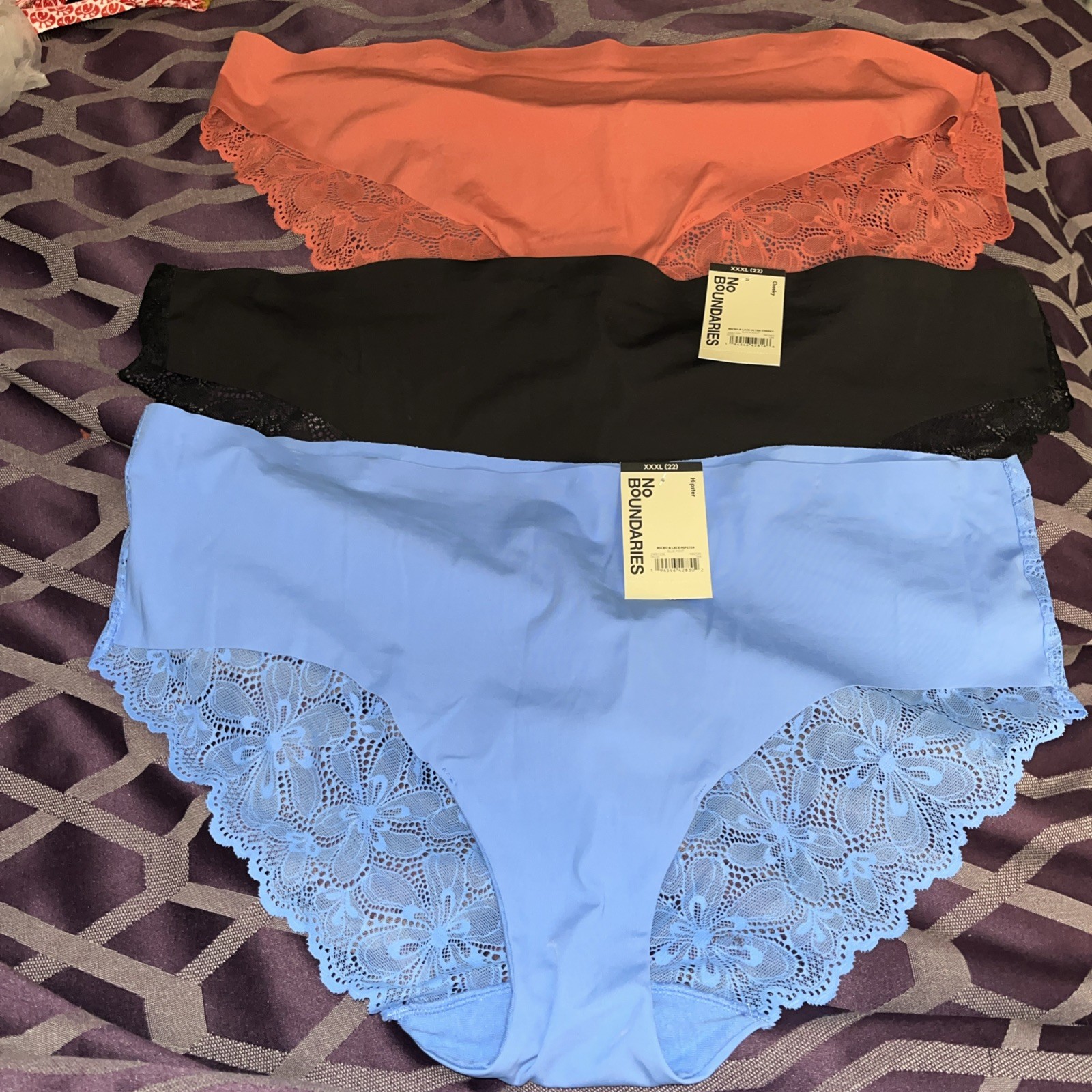 3 Pairs No Boundaries Hipster/cheeky Panties Size XXXL 22 sexy Nylon Spandex