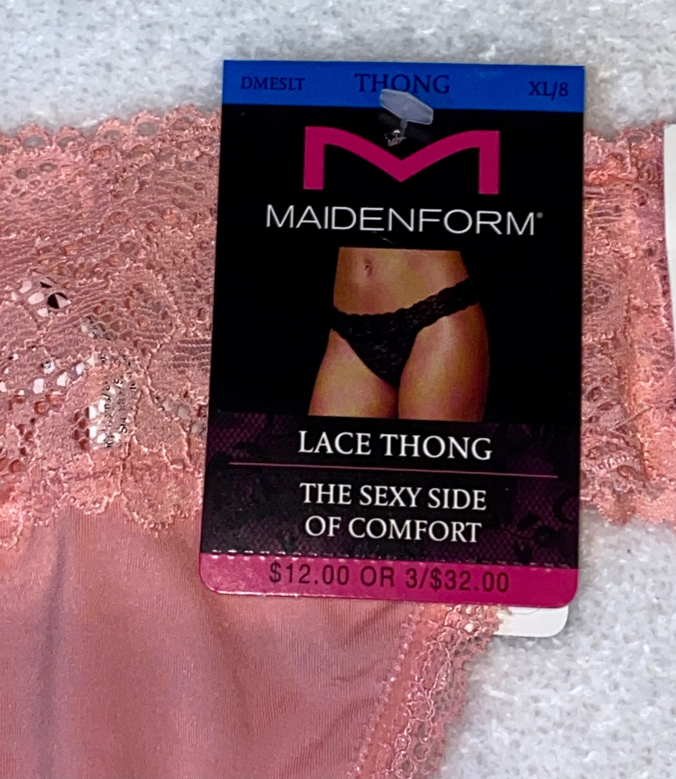 MAIDENFORM Sexy Scalloped Must Have Lace Guava Pink Thong Panty Womens M 6 XL 8