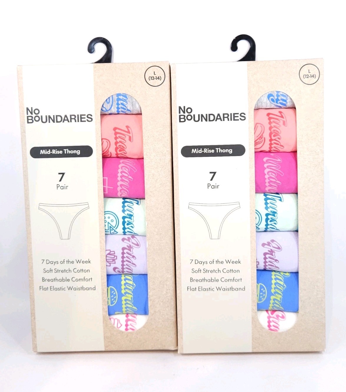 No Boundaries Women Cotton Thong Panties 7 Pack Days Week Size L Lot of 2 New