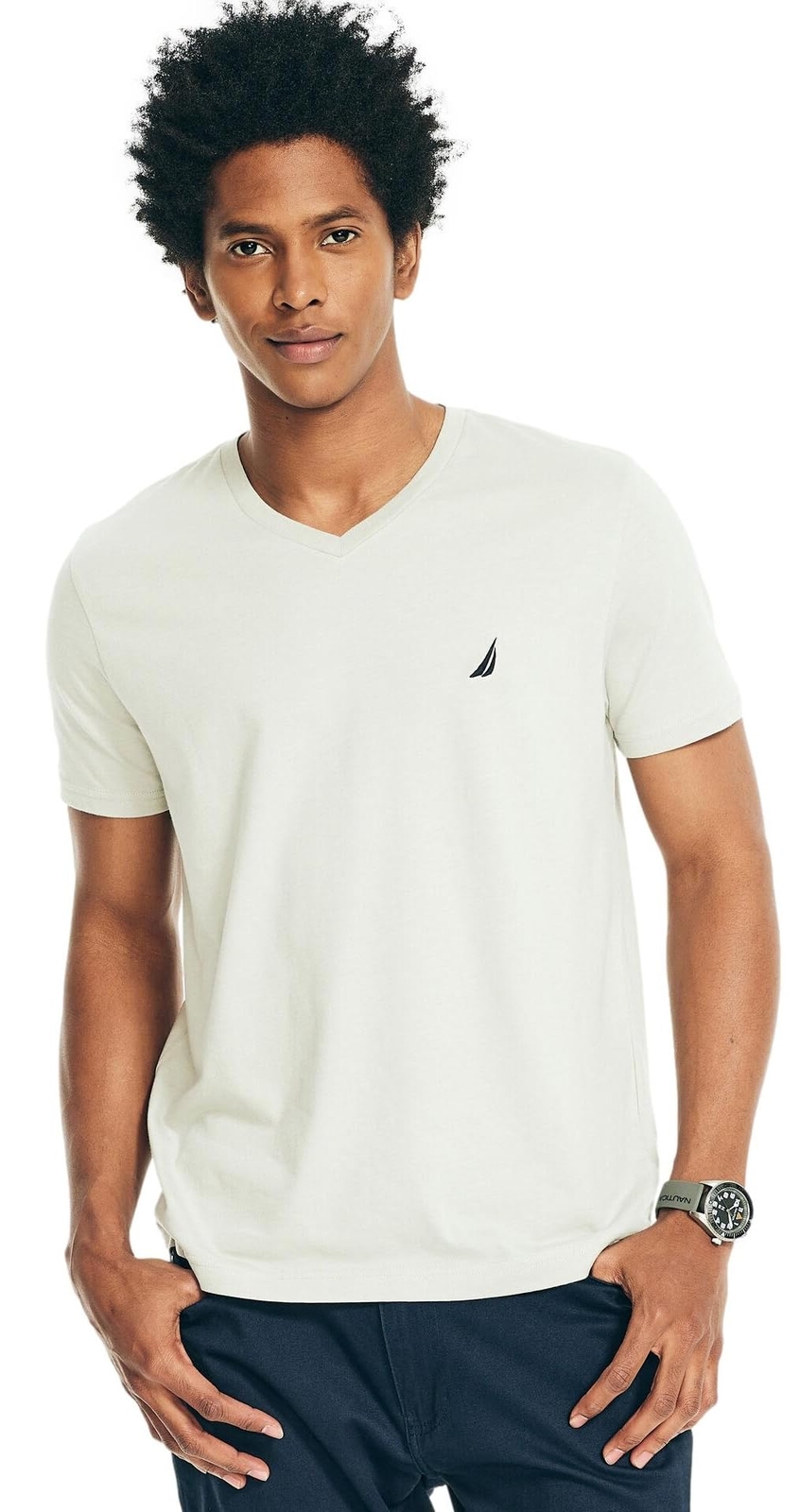 Nautica Mens J-Class Logo Heathered V-Neck T Shirt, GreyHtr, XL
