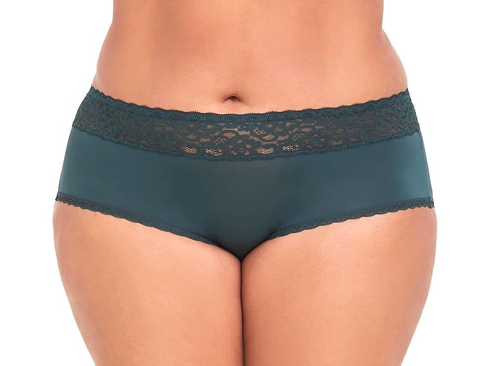 NEW Torrid 0 (0X) Sexy Dark Green Wide Lace Waistband Shine SIlky Cheeky Panties