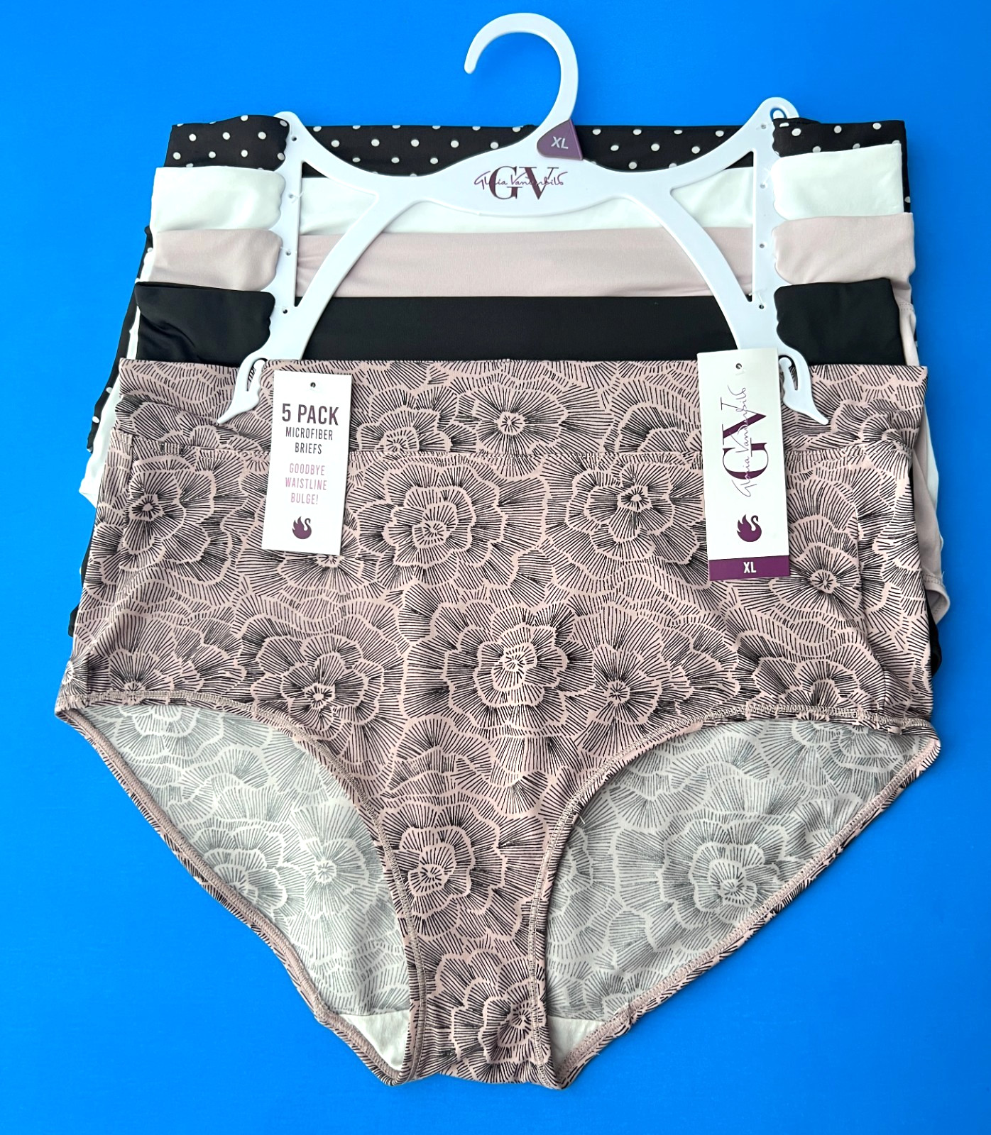 GLORIA VANDERBILT~5 Pack L, XL Slimming Microfiber Briefs~High-Waist~No Show NWT