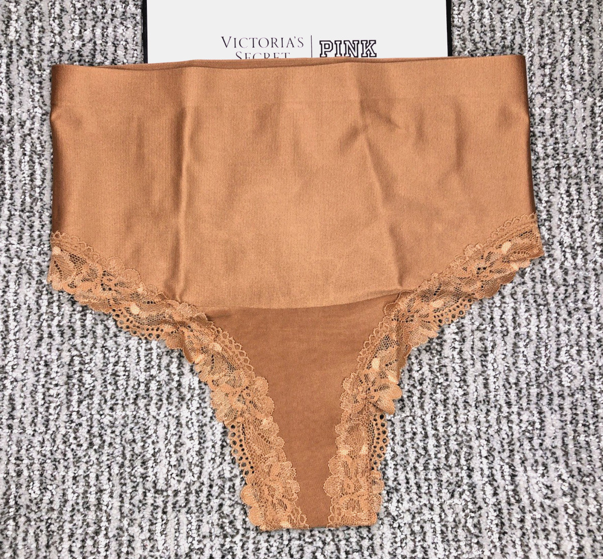 Victoria’s Secret NWT XXL Tan Smoothing Shimmer High Rise Thong Panty Lace