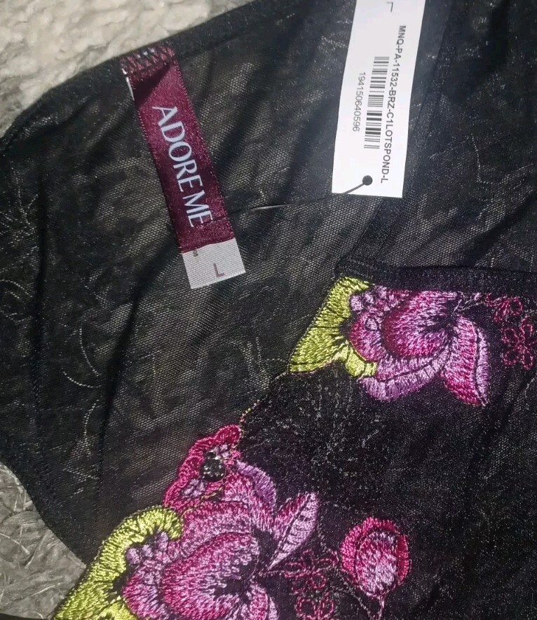 Adore Me/VS Embroidered Floral Strappy Brazilian Panty NEW Large