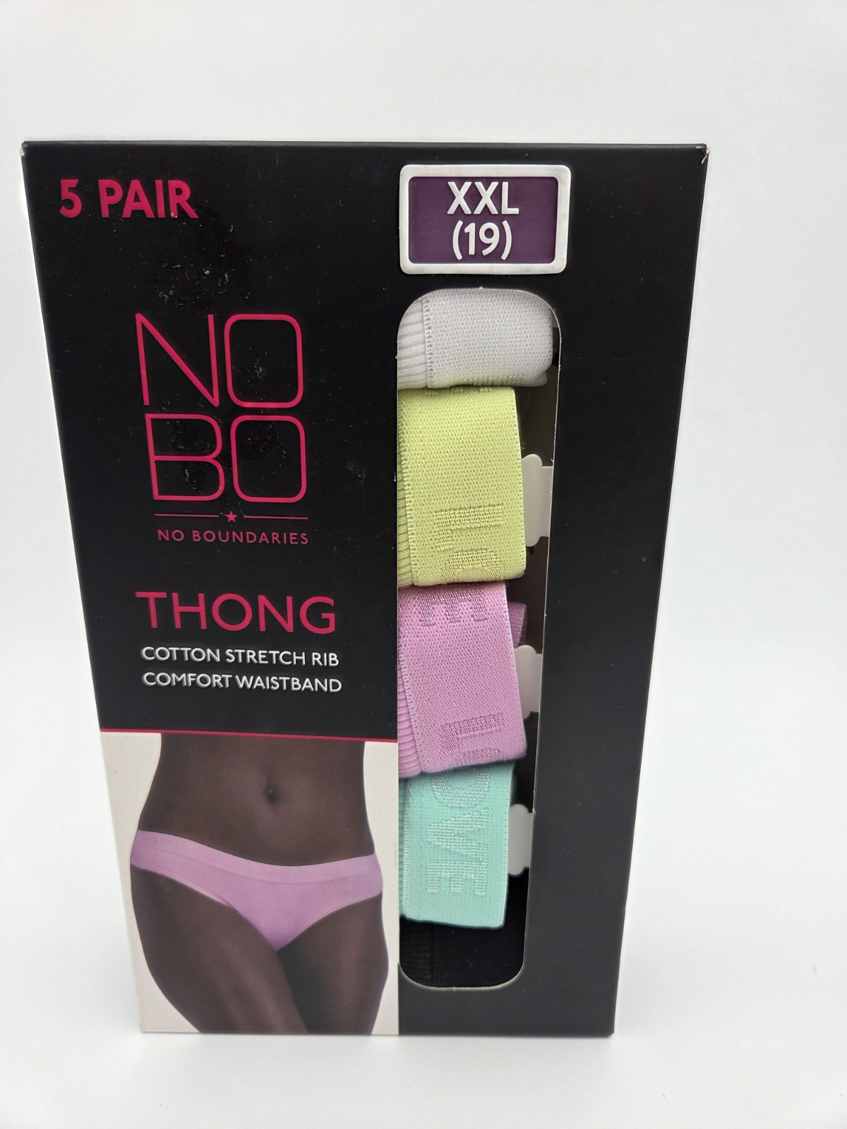 No Boundaries Women’s Thong Underwear 5-Pack Cotton Rib XXL (19) New