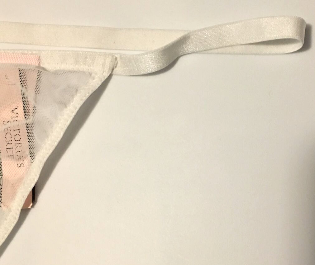 Victorias Secret White Mesh Front V-String Thong Panties Size XL Sheer Bow Back