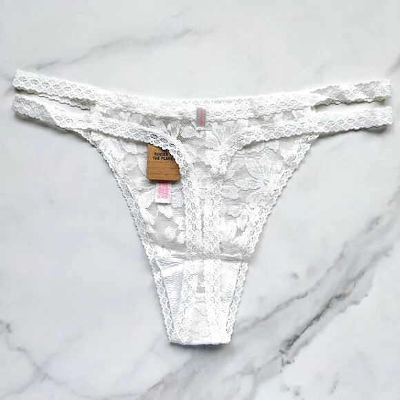 PINK Victoria’s Secret Classic Lace Strappy Thong Panty Coconut White M/L/XL