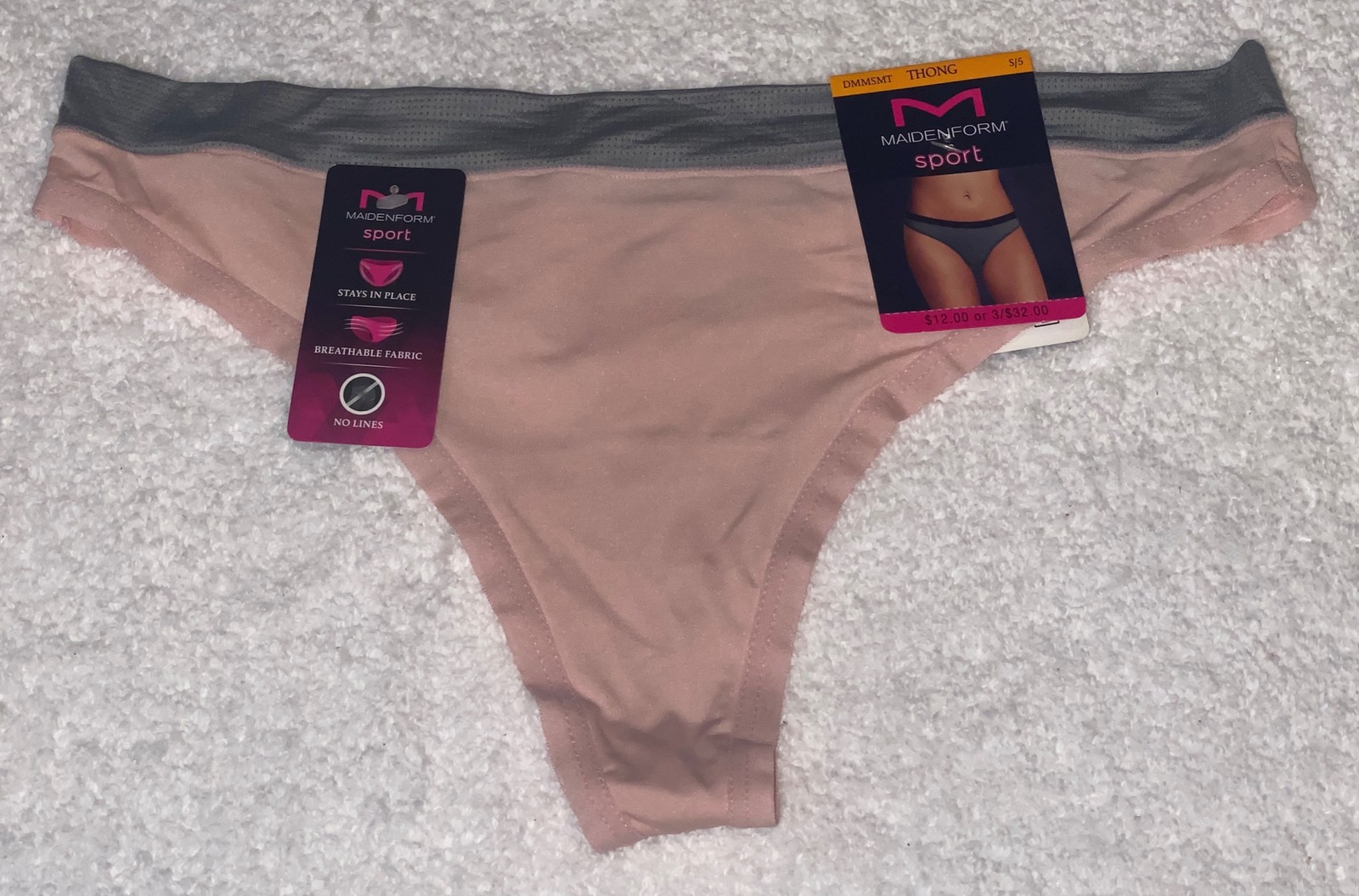 MAIDENFORM Sport Pink Grey Breathable Thong Panty Womens S 5 M 6 L 7 XL 8 2XL 9
