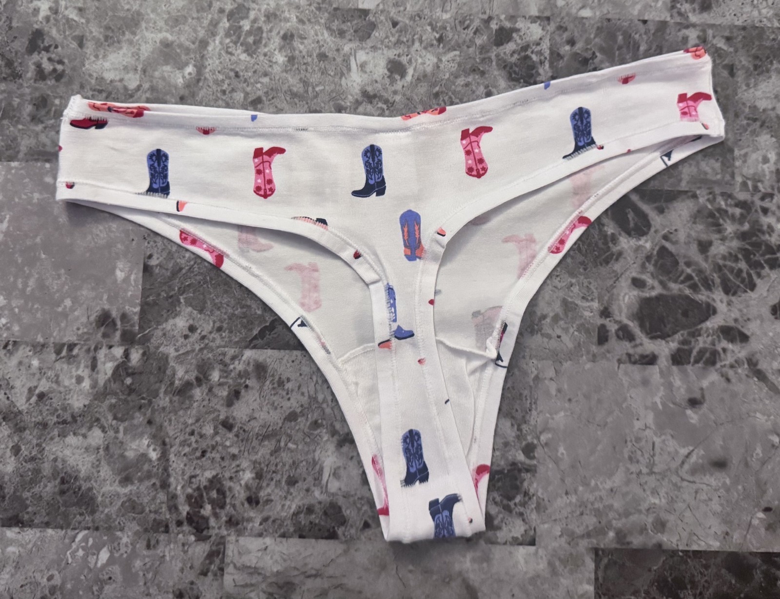 NWT SO SMALL WHITE BLUE PINK RED COWGIRL COWBOY BOOTS THONG PANTIES
