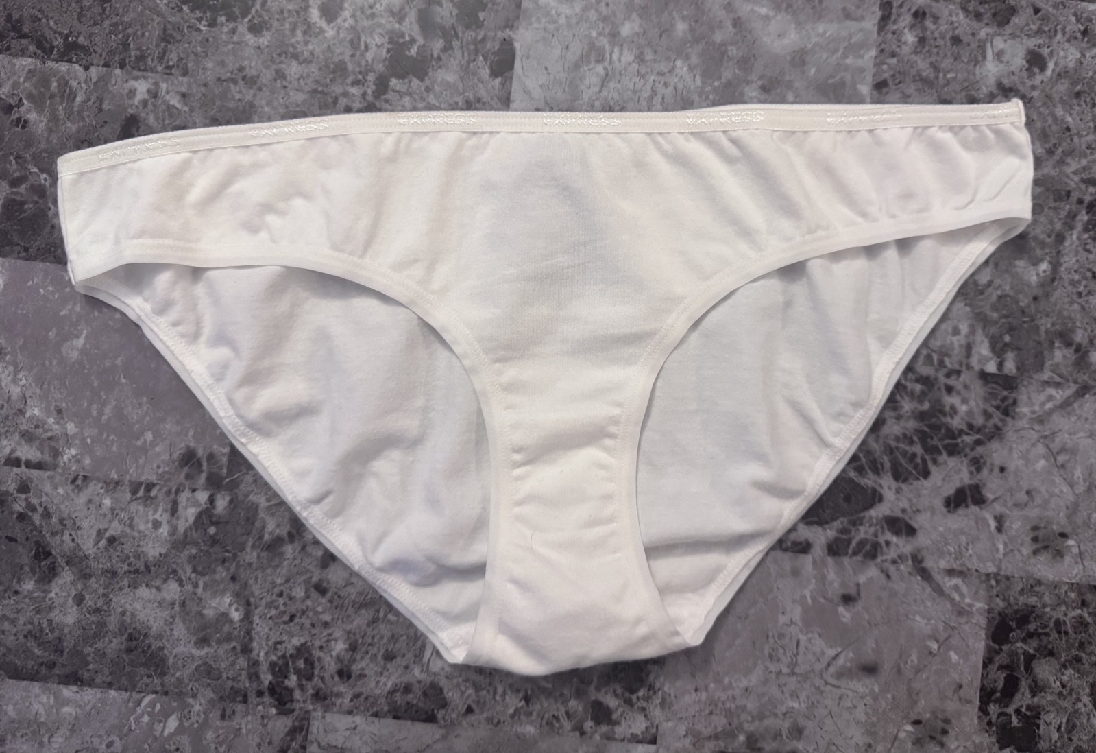 NWT EXPRESS MEDIUM OFF WHITE LOGO BAND VINTAGE RARE ESSENTIAL BIKINI PANTIES