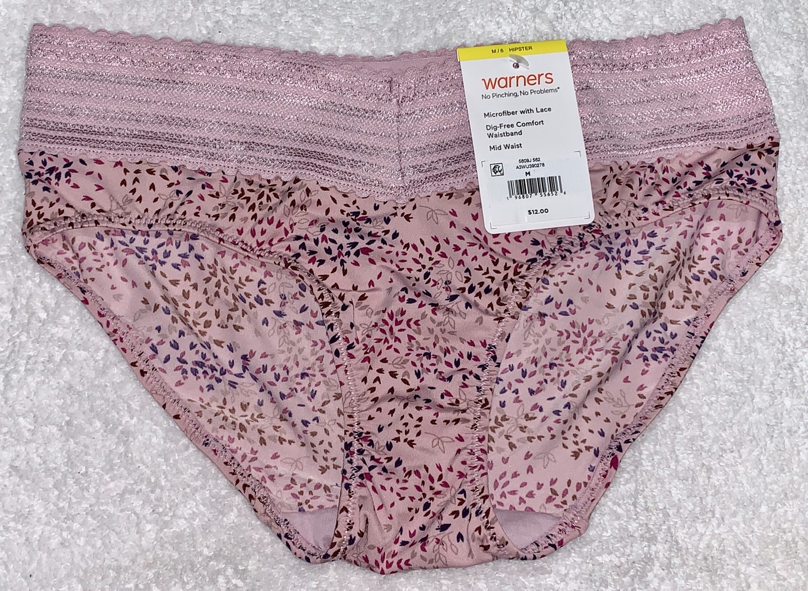 WARNERS No Pinching No Problems Lace Floral Leaves Hipster Panty Womens Sz M 6