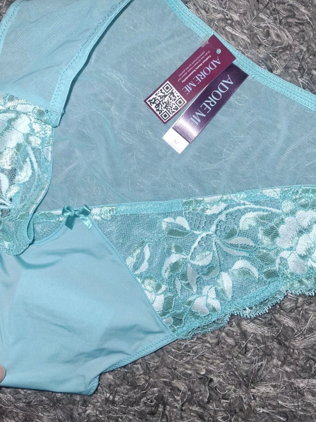 Adore Me/VS Lace & Mesh Brazilian Panty NEW Medium Aqua