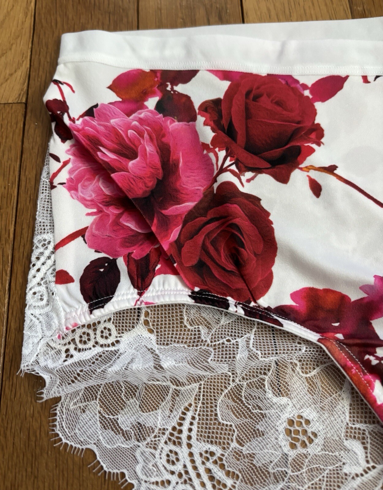 Plus Sz 14/16 Lane Bryant Cacique No Show Lace Full Brief Panty White Red Rose