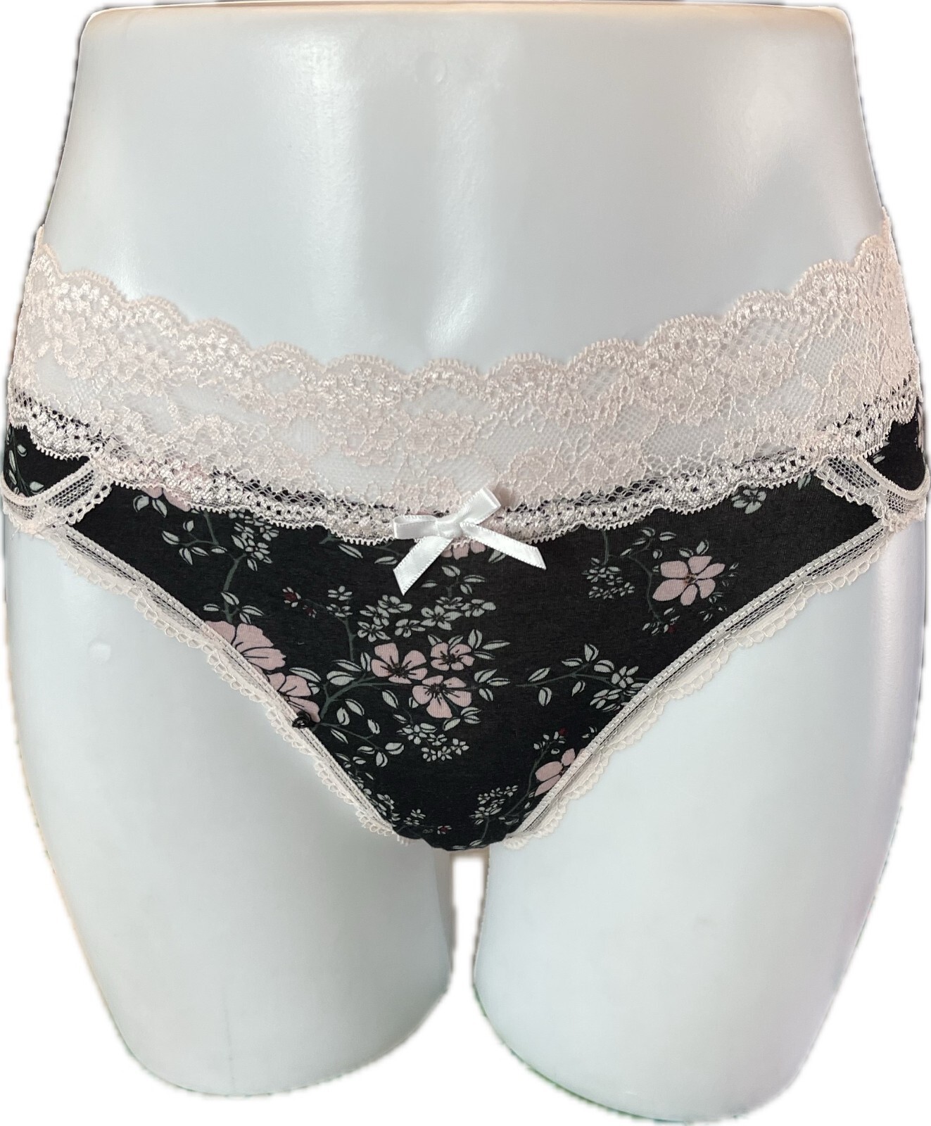 Honeydew Intimates XL Blue-Black Floral Pink Lace Waistband Thong Panties-2 Pk