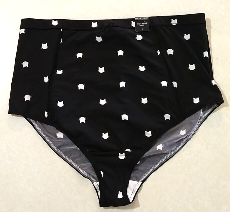 Torrid Adorable Black Cat Phase Print Retro High Rise Brief Panty Plus SZ 1 NEW