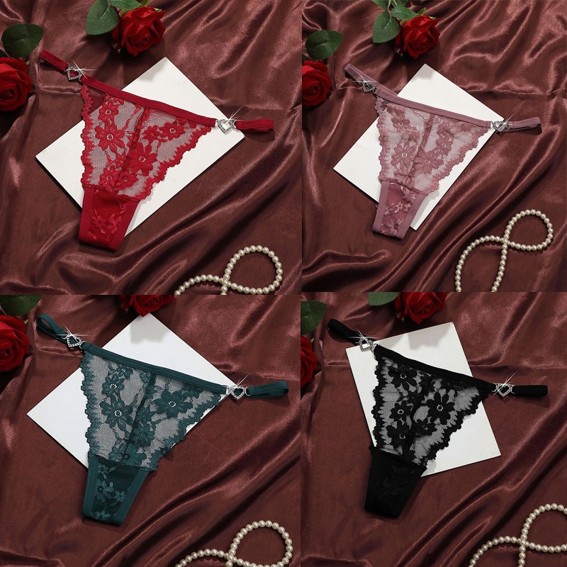 4 Pack Low Sexy Womens Lace Panties Thongs See Through Underwear Lingerie Bikini