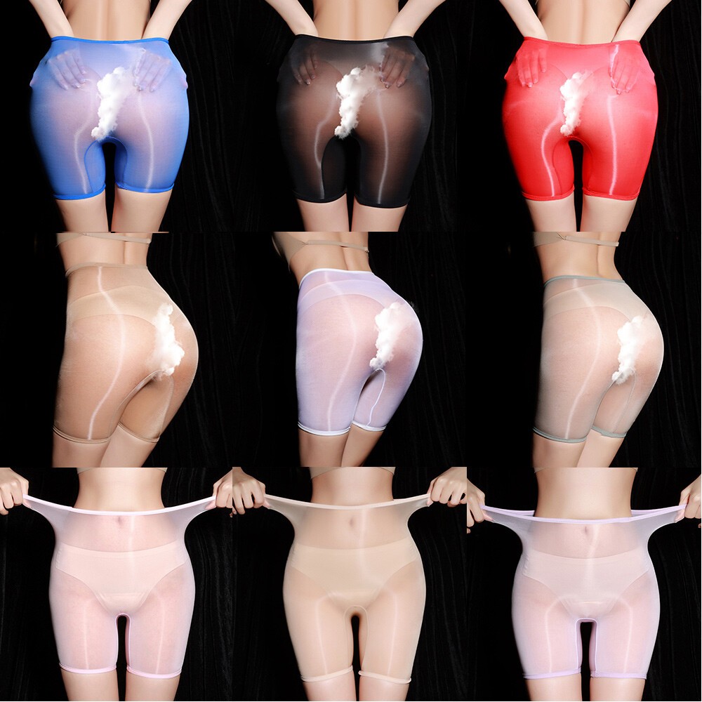 Sexy Womens Oil Shiny Glossy Underwear See Through Panties Boxer Shorts Knickers