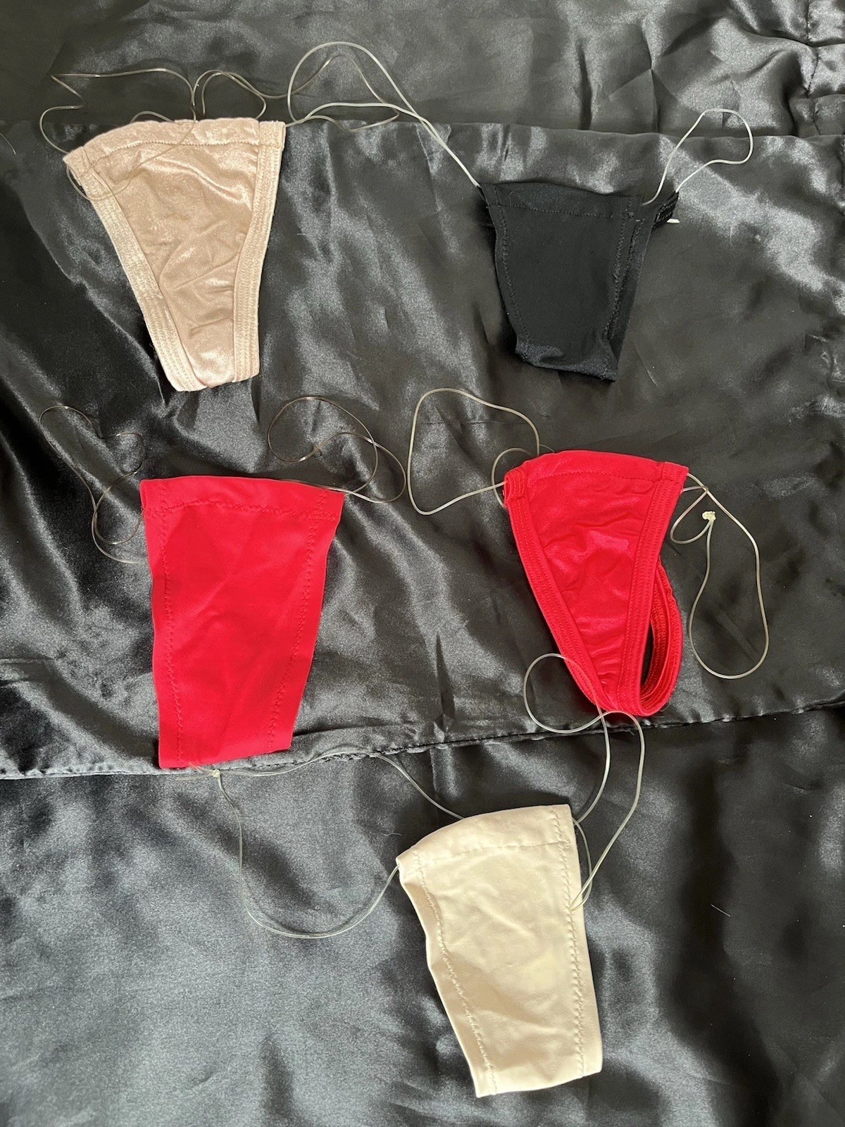 6 Clear String Thongs In Black Red And Nude
