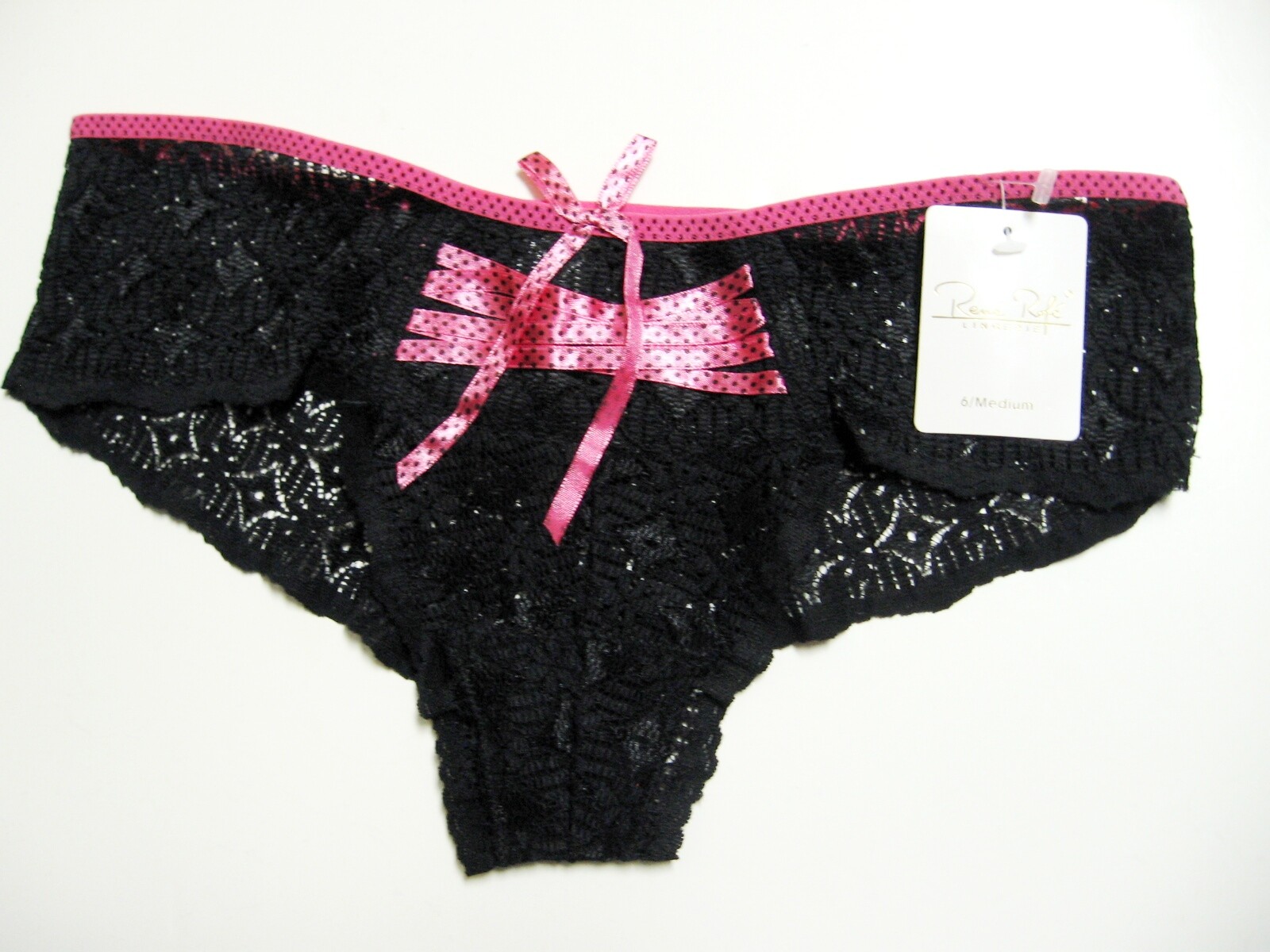 A0169 Rene Rofe NEW All Sheer Lace Panel Front Ribbon Lace-Up Boyshort Red Black