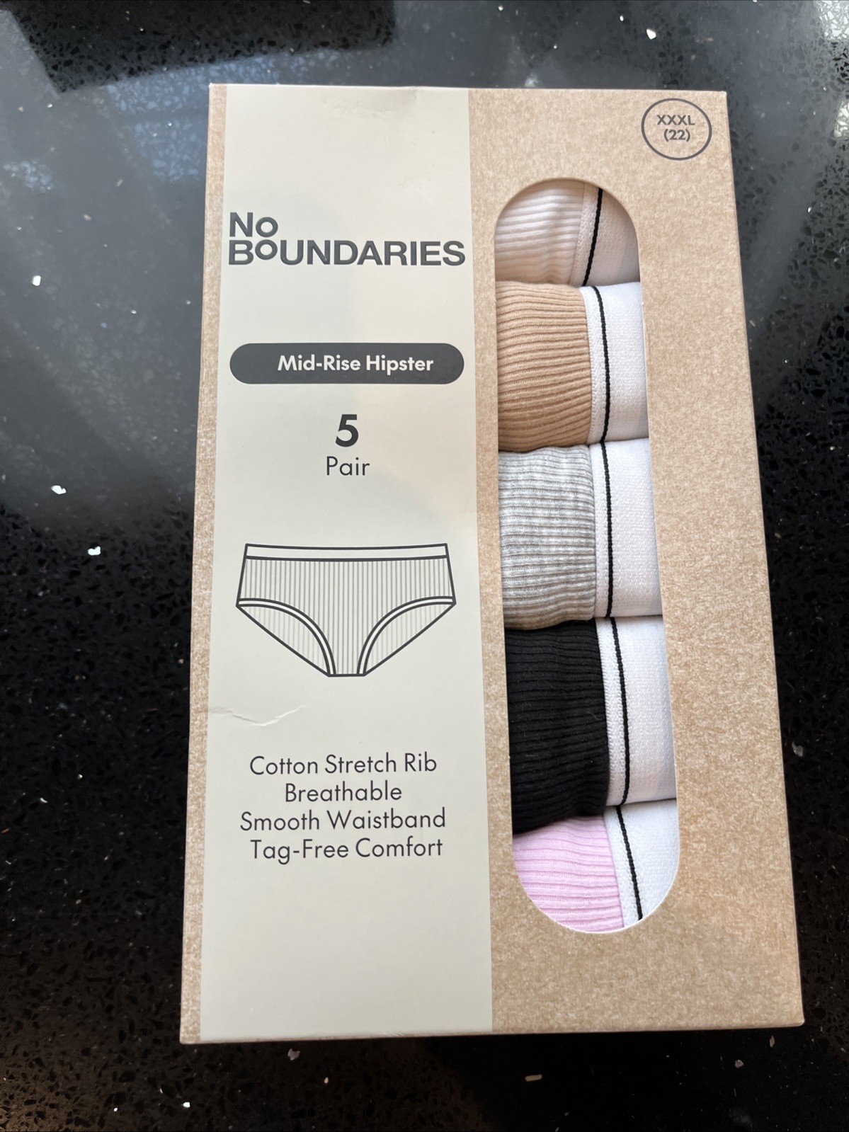 5 Pair No Boundaries Women’s XXXL (22) Mid Rise Hipster Underwear Stretch NEW