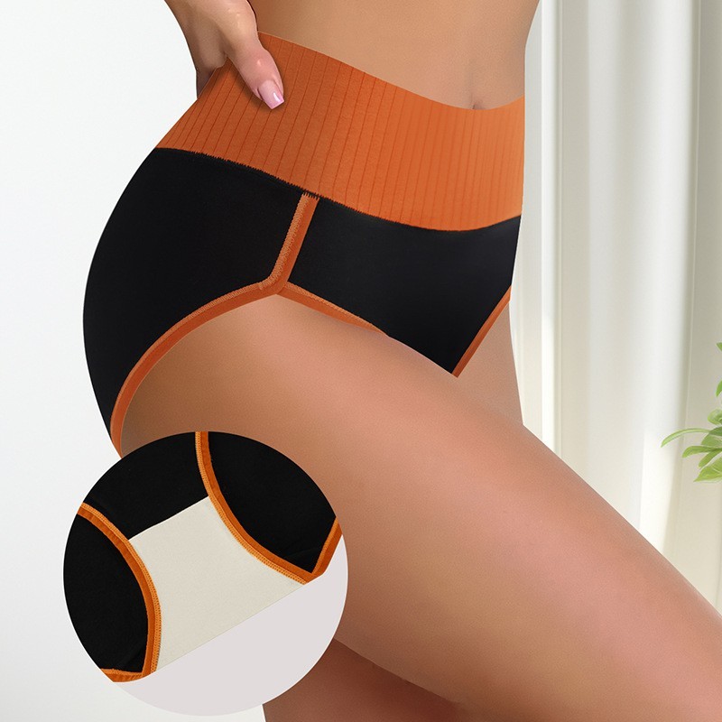 2 Pack High Waist Colorblock Cotton Panties No Dig Tummy Control Butt Lift S-2XL