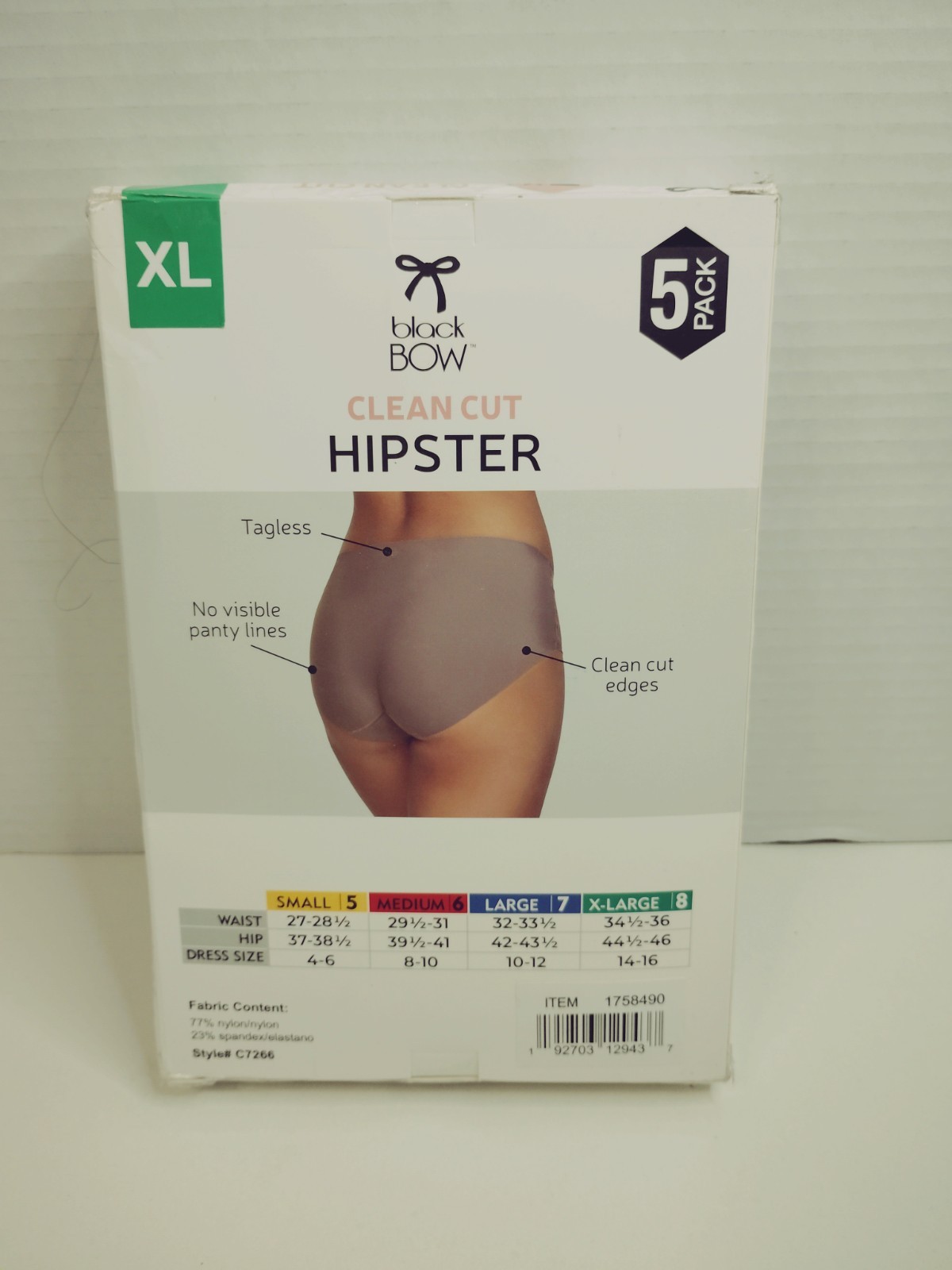 black BOW Clean Cut Hipster Panties 5 Pack XL Nylon Spandex Tagless Seamless