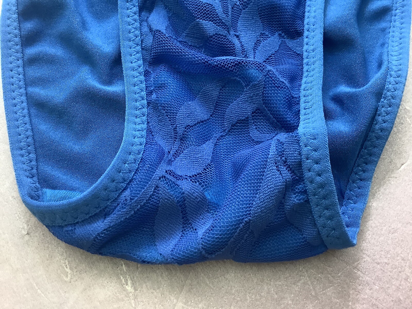 Women Panties,Bikinis Size Small Blue Fishnet Floral Soft Silky W/Net&Decoration