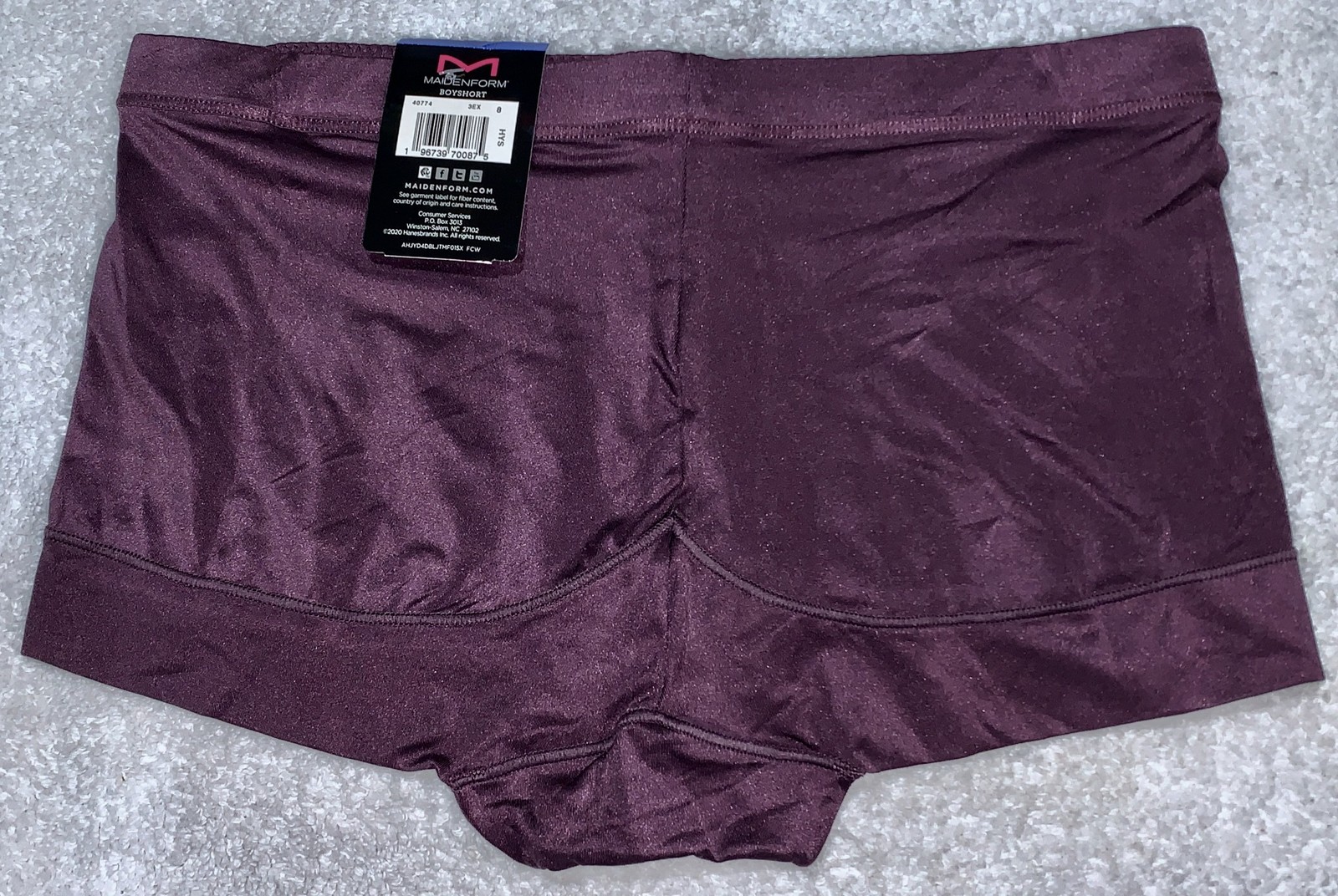 MAIDENFORM Dream Microfiber Quartz Purple Lace Inset Boyshort Panty Womens XL 8