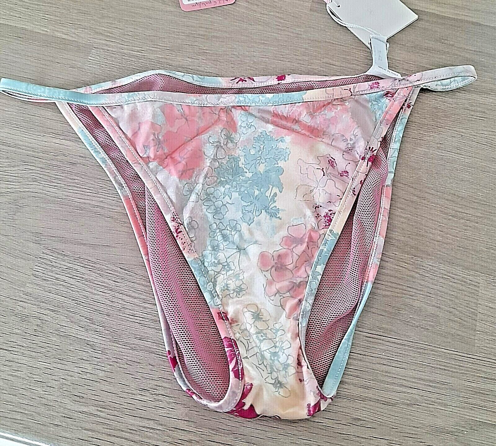 Valentino Intimate Floral Satin/Pink Mesh Collection String Sided Brief